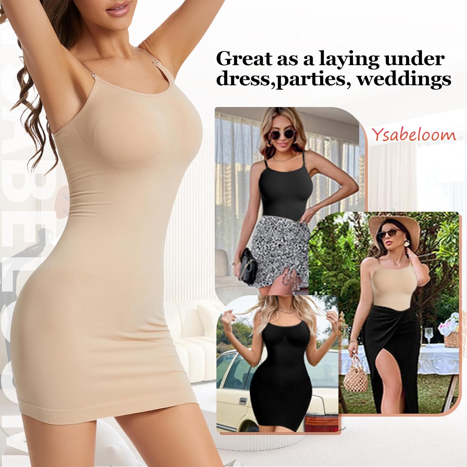 Shapewear Slip Dress for Women Under Dress Tummy Control One Piece Full Slip Body Shaper Seamless - Image 5