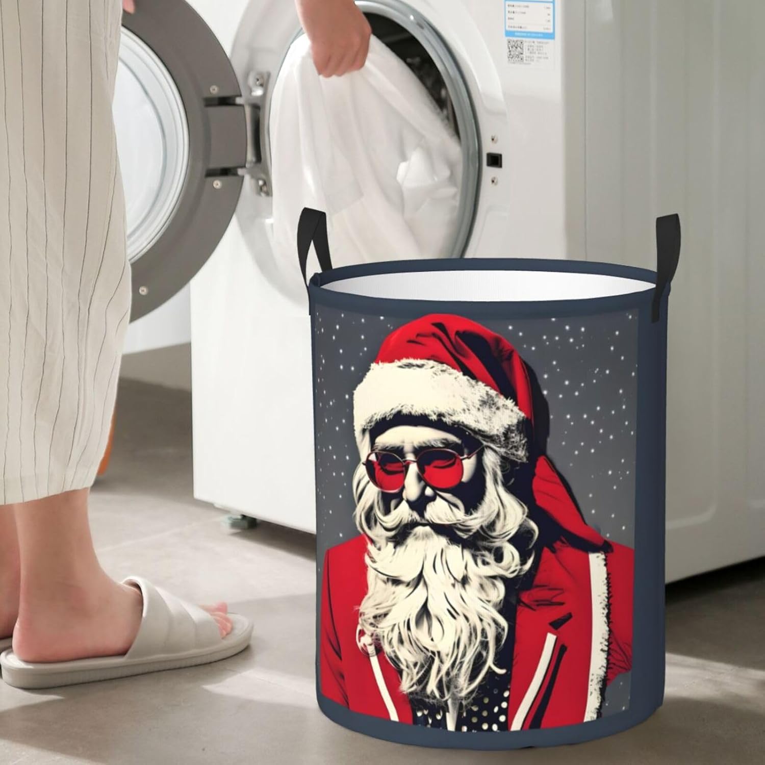 Cute Santa Claus Round Dirty Laundry Basket,Ideal Dirty Clothes Bag For Household Essentials Storage Needs