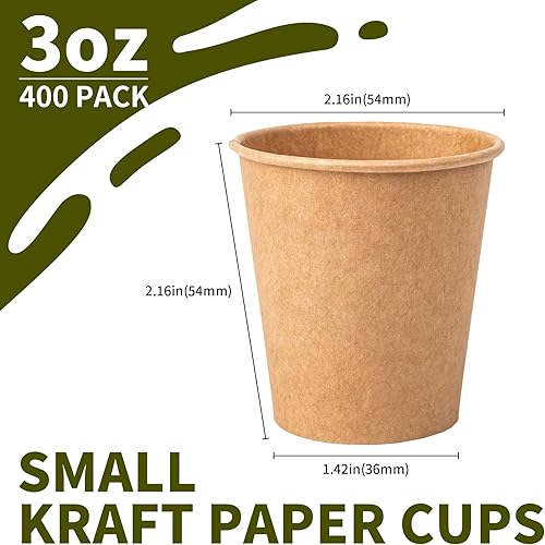 Miniatura 2 de Paquete de 400 vasos de papel kraft de 3 onzas, tazas de café café expreso, vasos desechables para lavado de ratones, vasos de papel pequeños para