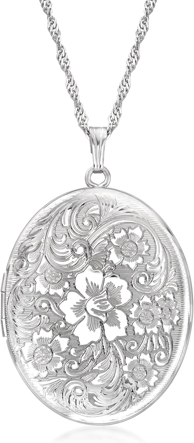 Ross-Simons Sterling Silver Personalized Floral Locket Necklace
