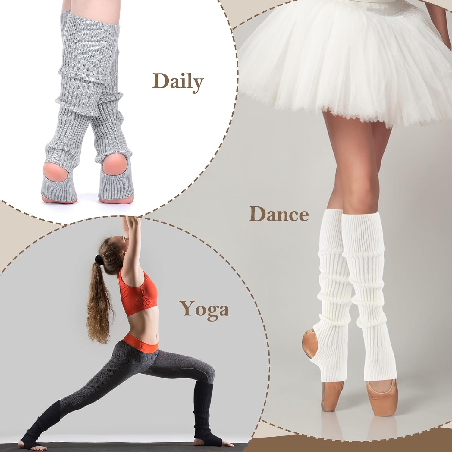 3 Pairs Cashmere Winter Dance Leg Warmers Wool Knitted Stirrup Leg Warmers for Women Girls Ballet Dance Yoga - Image 4