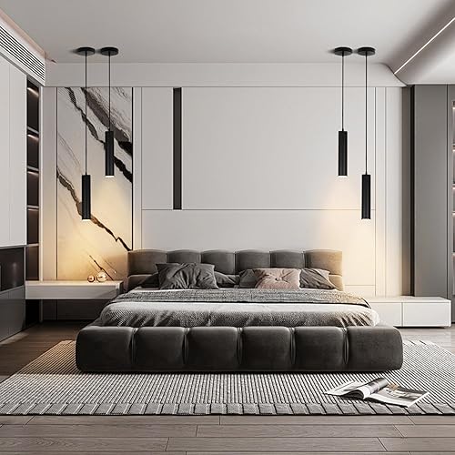 Miniatura 7 de Paquete de 2 luces colgantes modernas negras, lámpara colgante minimalista LED para isla de cocina, cable de luz colgante de tubo largo ajustable