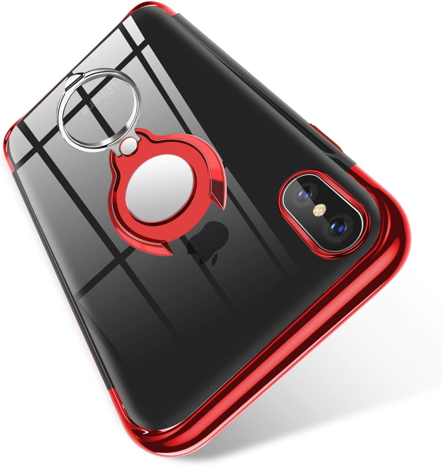 kadixini iPhone XS,iPhone X Case,Crystal Clear with 360 Degree Magnetic Ring Holder Kickstand, Magnet Car Holder Cover for iPhone XS/X Red