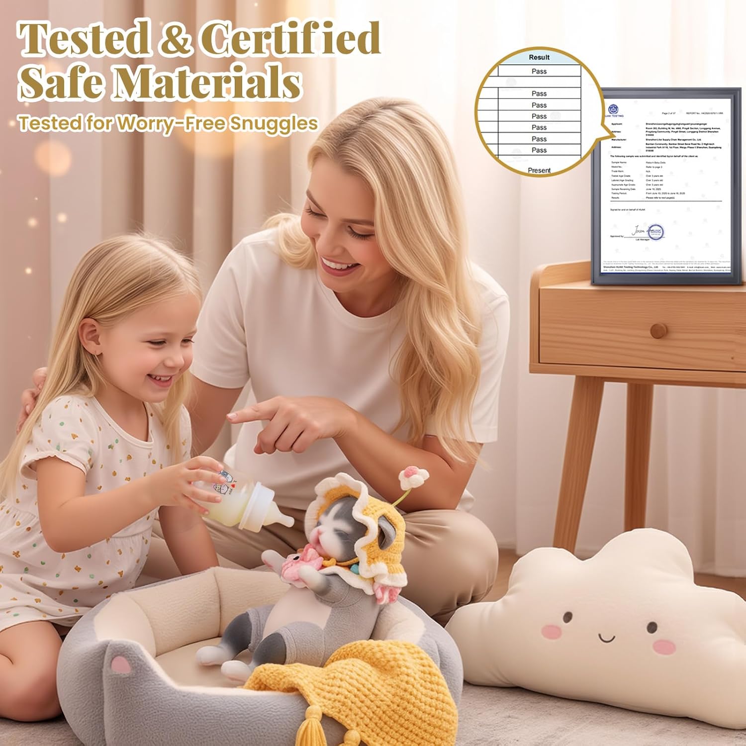 BABESIDE 8 Inch Stuffed Animals for Girls, Soft Cat Plush Toy Set Realistc Pets Alive Cute Asleep Kitty Stuffed Animal with Feeding Kit & Clothes Gift Box for Kids, Collectors, Accompany and Playtime