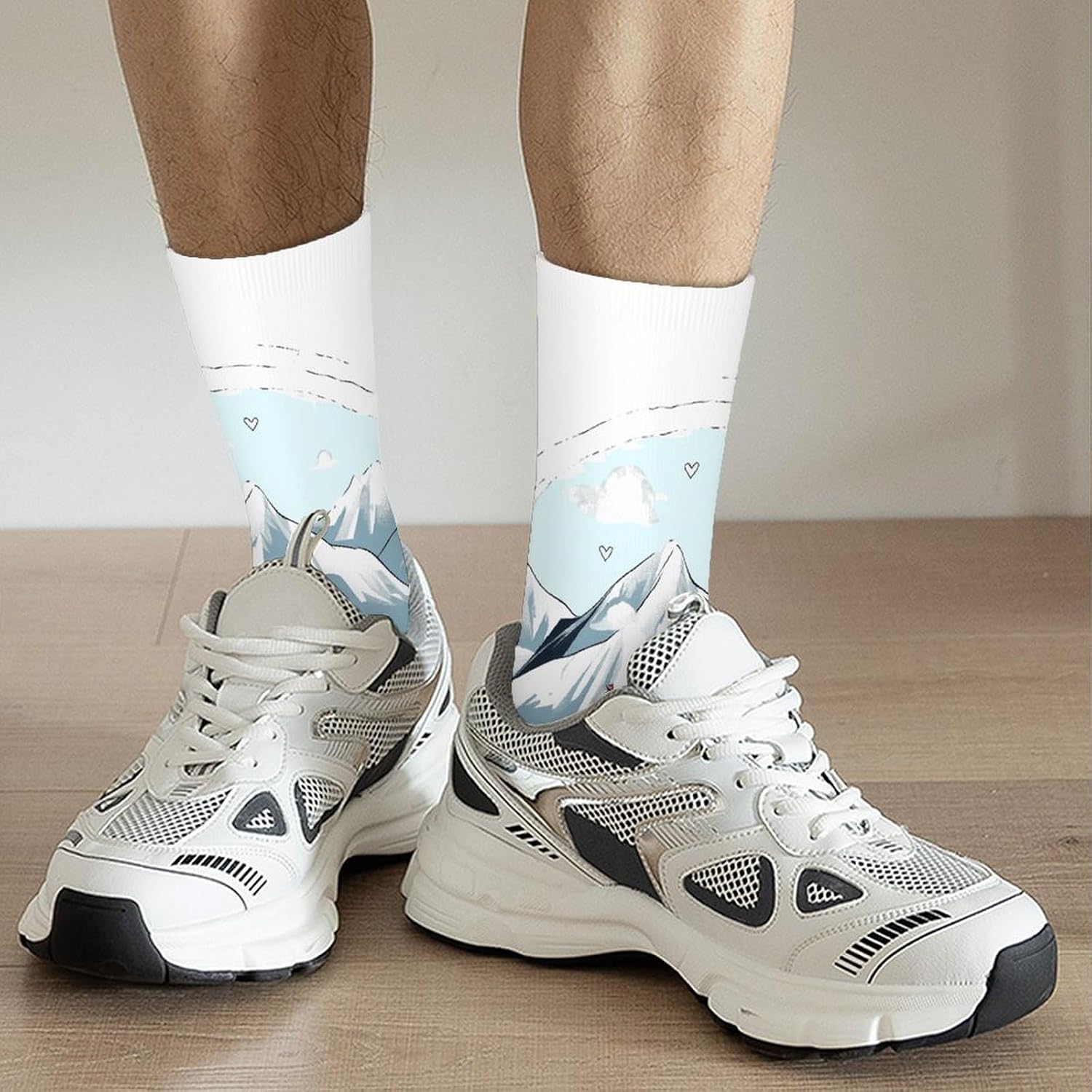 Moisture Wicking Socks, Breathable, Lightweight Crew Sock, Casual | Skiing Theme Work Socks for Women Men, Elastic Soft Boot Socks for Travel, Seamless