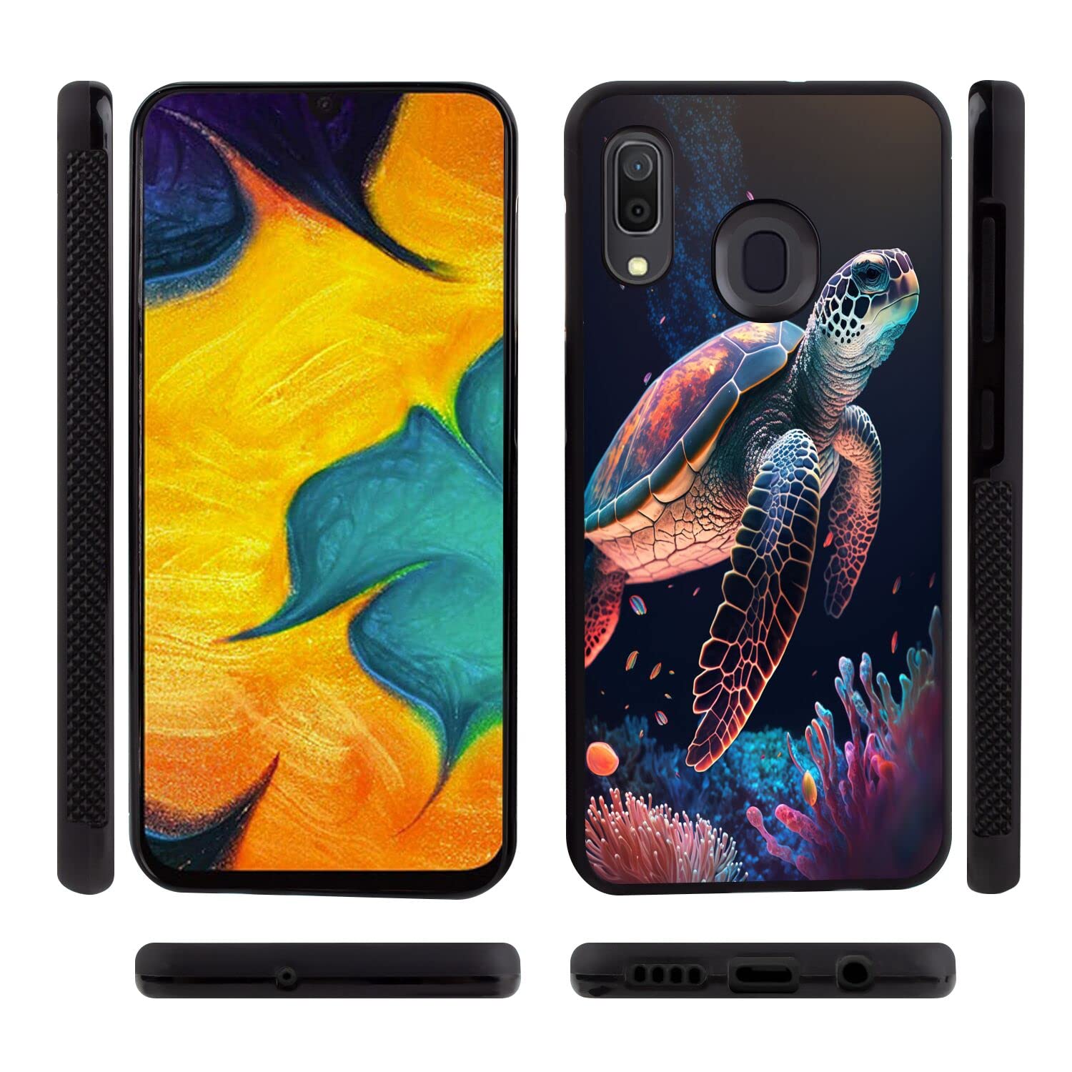Xioolia Case Suitable for Samsung Galaxy A30/A20 Cute Sea Turtle Art-03 Design Pattern Soft Black TPU Rubber and PC Anti-Slip Full Body Protective Phone Case
