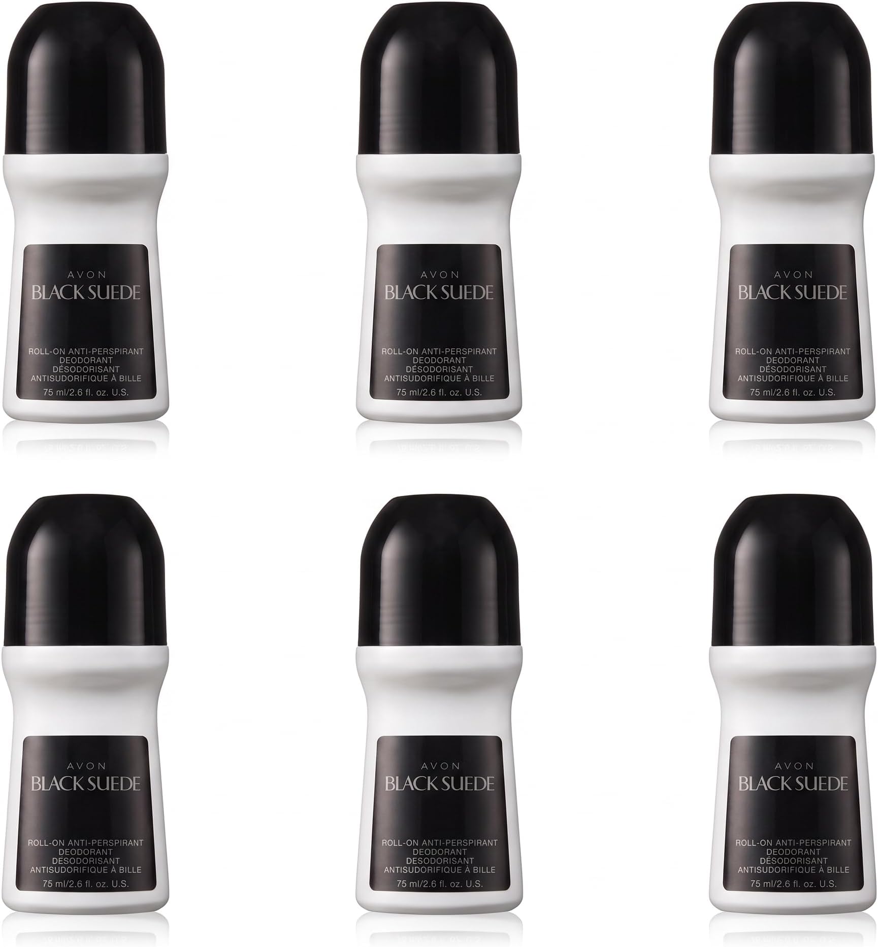 Black Suede Roll-On Antiperspirant Deodorant - 2.6 oz - 6 pack | Deodorant for Men, 24-Hour Protection, Masculine Sandalwood Scent, Quick-Drying & Non-Staining Mens Deodorant