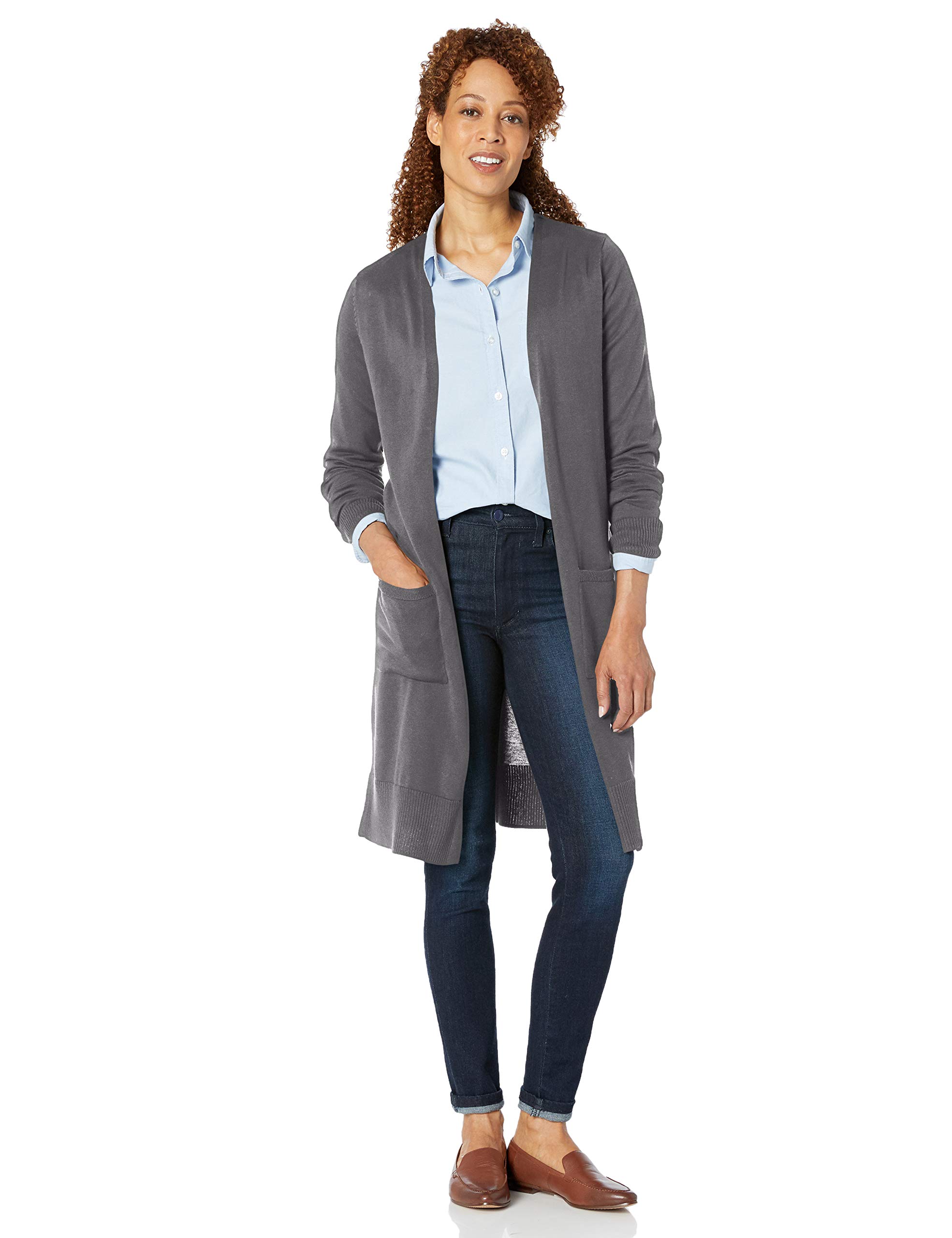 Amazon Essentials Donna Cardigan Leggero A Maniche Lunghe con Apertura Frontale, Lunghezza più Lunga (Disponibile in Taglie Forti)