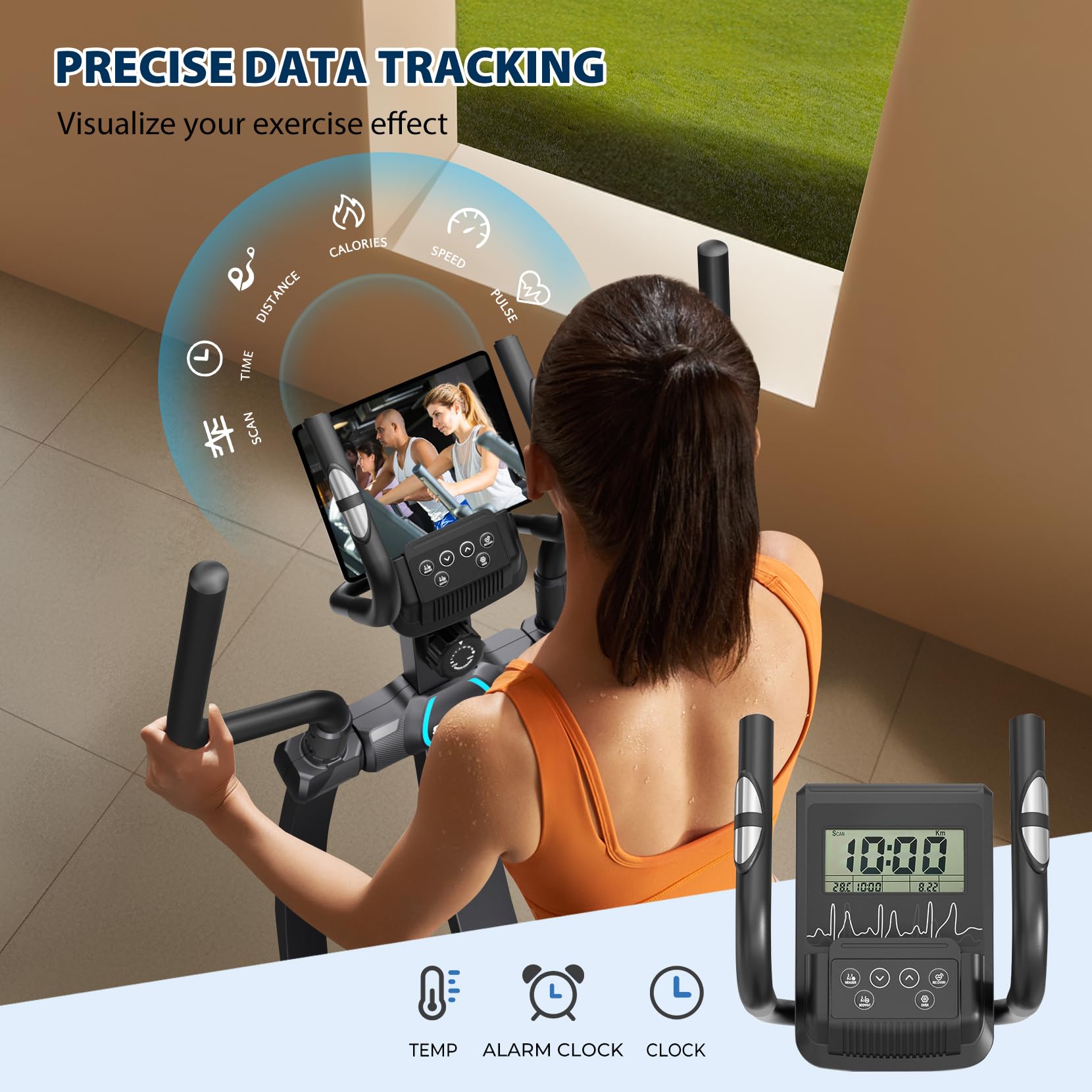 Dripex Ellittiche, Ellittica da Casa con Sistema di Quida Magnetica Ipersilenzioso e Monitor LCD Multifunzione, Cyclette Ellittica con Falcata da 15,3 Pollici e 16 Livelli di Resistenza