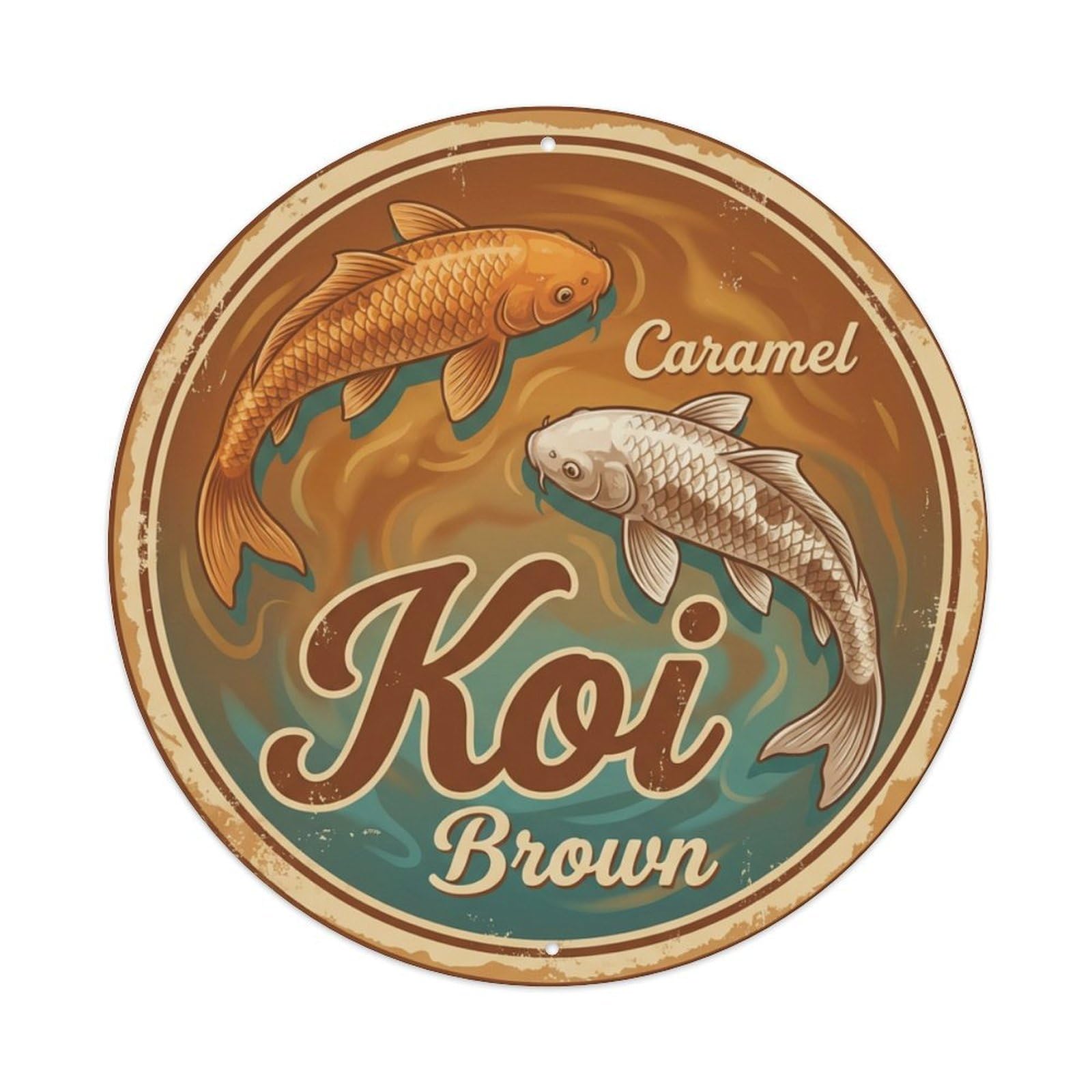 Koi Fish Caramel Brown Waters Sweet Warm Rich Cozy Metal Tin Sign