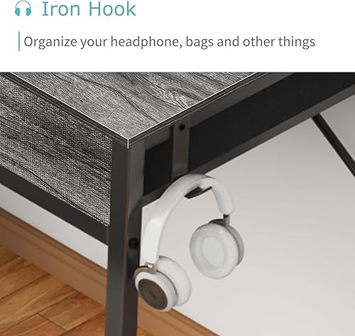 Miniatura 40 de Lufeiya - Escritorio pequeño para computadora para dormitorio, oficina en casa, 2 cajones de tela de almacenamiento y bolsa, mesa de estudio para