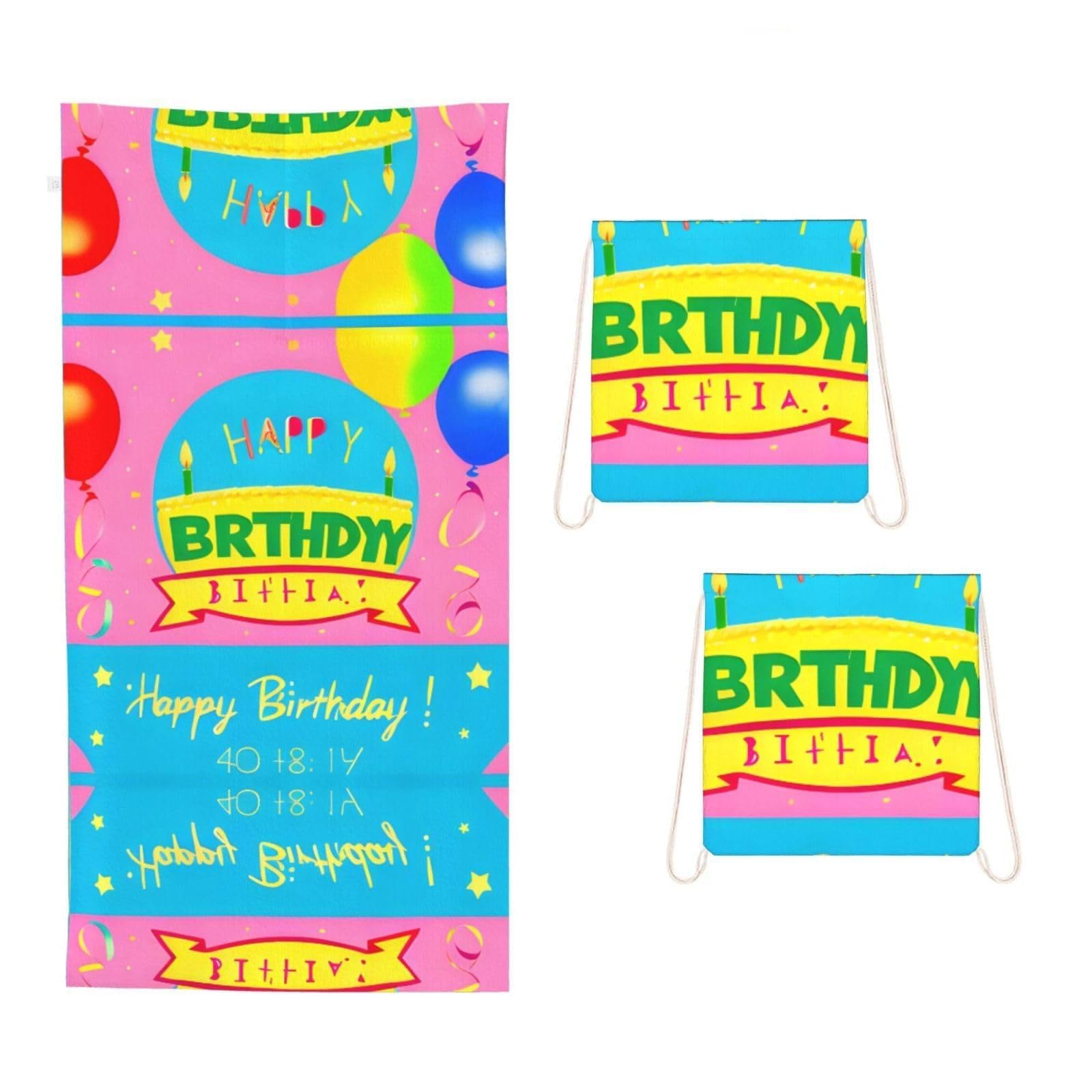 CNTDBU Happy Birthday Balloon 2 in 1 Packable Towel Bag-Large Beach Towel with Stuff Sack, Super Absorbent Microfiber Travel Towel for Pool