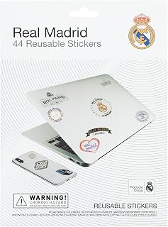 Pegatinas Real Madrid impermeables y reutilizables : Paquete de pegatinas: 44 stickers fútbol, Optimas pegatinas para móvil, ordenador, maleta, tablet, etiqueta para botellas… │ Producto Oficial
