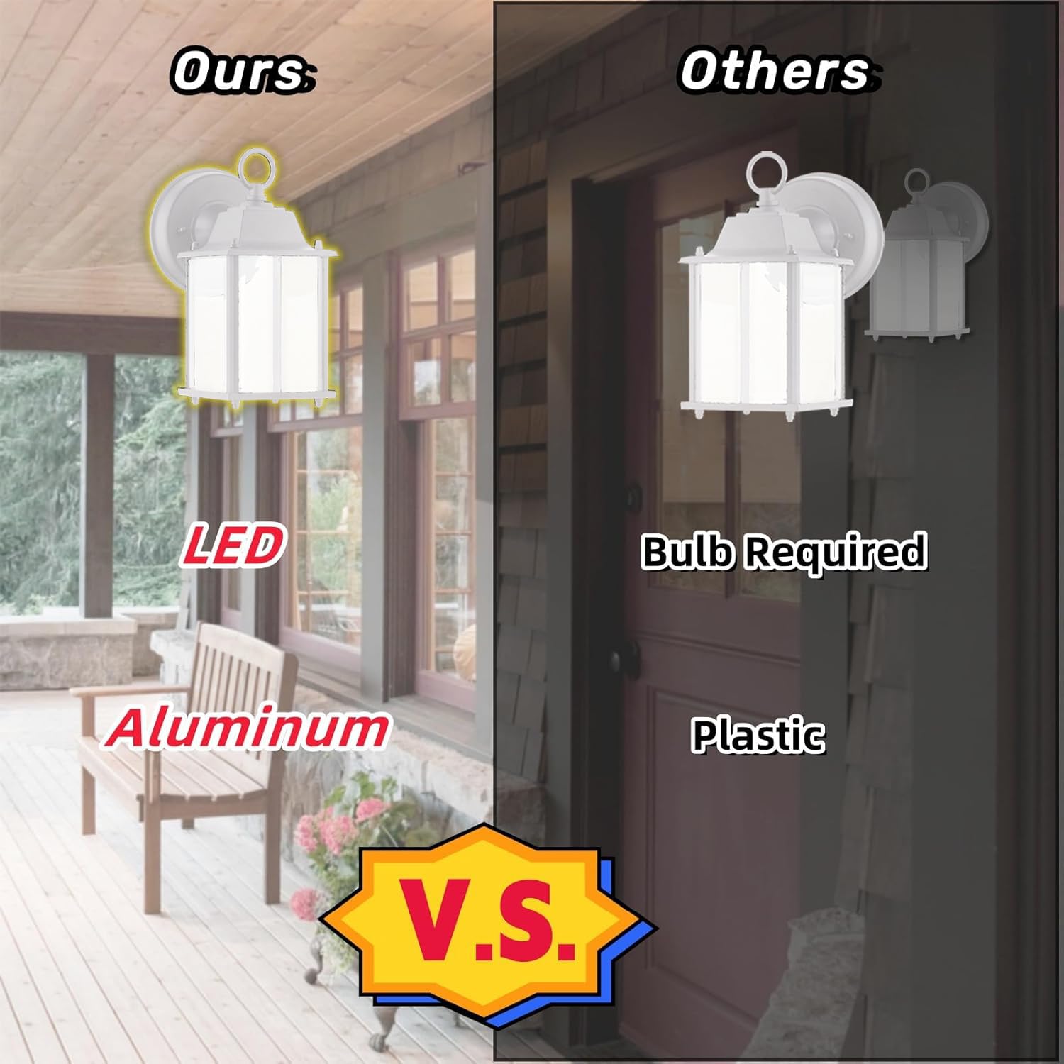 Zestaw 4 białych lampionów zewnętrznych LED, aluminiowa obudowa i szkło, na mokro, certyfikat ETL