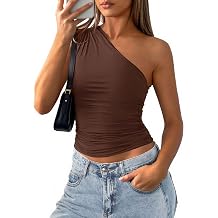 Womens Sleeveless One Shoulder Tank Top Ruched Slim Fit Shirts Basic Crop Y2k Tops 2026 Spring Fashion Clothing