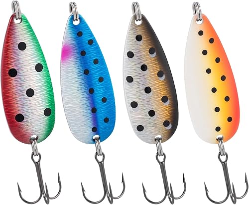 Dr.Fish Paquete de 4 cucharas de pesca, kit de señuelos de pesca de metal, cuchara de fundición dura colorida, cebos giratorios de pesca con