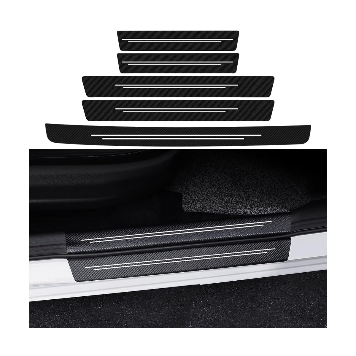 Woniyal 5 Pcs Car Door Sill Protector for Mercedes Benz M-Class W166 ML 300 320 350 400 4MATIC 2012-2016, Threshold Protection Sticker Steps Scuff Plate Cover Trunk Kick Plate Car Accessories,A
