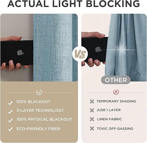 Miniatura 60 de Joydeco - Cortinas 100% opacas, 2 paneles de lino natural para oscurecer habitación/sala de estar, aislamiento térmico, trabillas traseras y