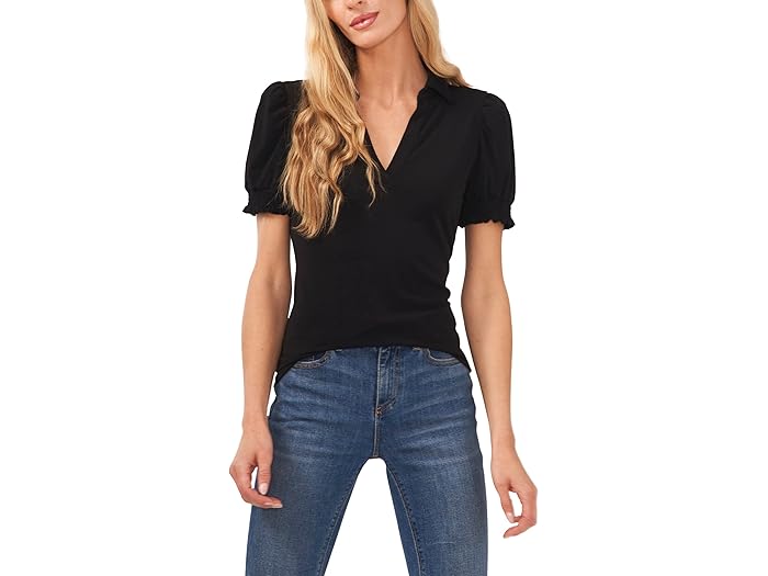 Short Sleeve Split-Neck Collared Top - Image 2