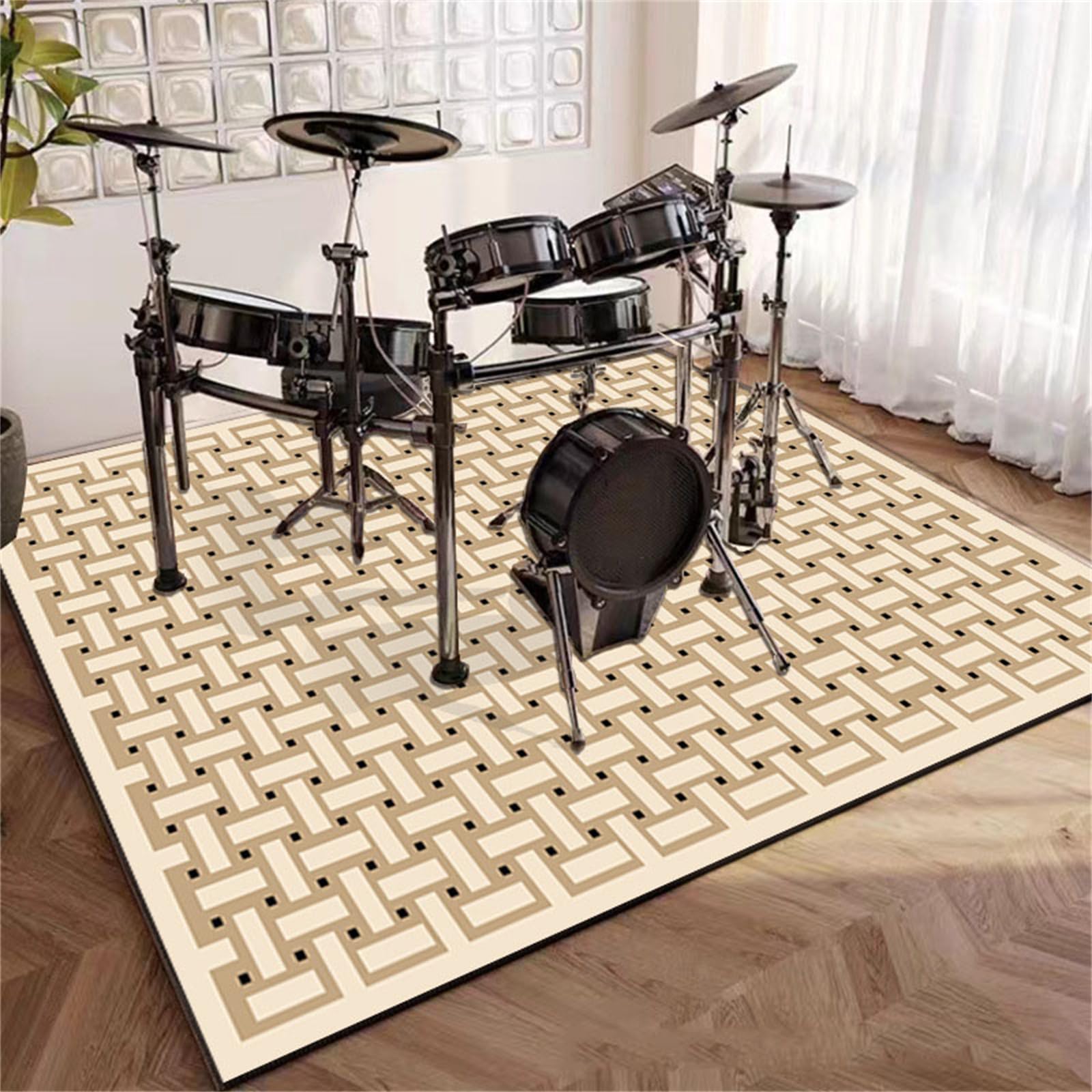Hixingo Alfombra Bateria Electronica Insonorizada, Alfombra Antideslizante para Bateria Acustica Alfombrilla de Protección del Suelo para Estudio, Sala de Música (Tejido Caqui,1.2 * 1.6m)