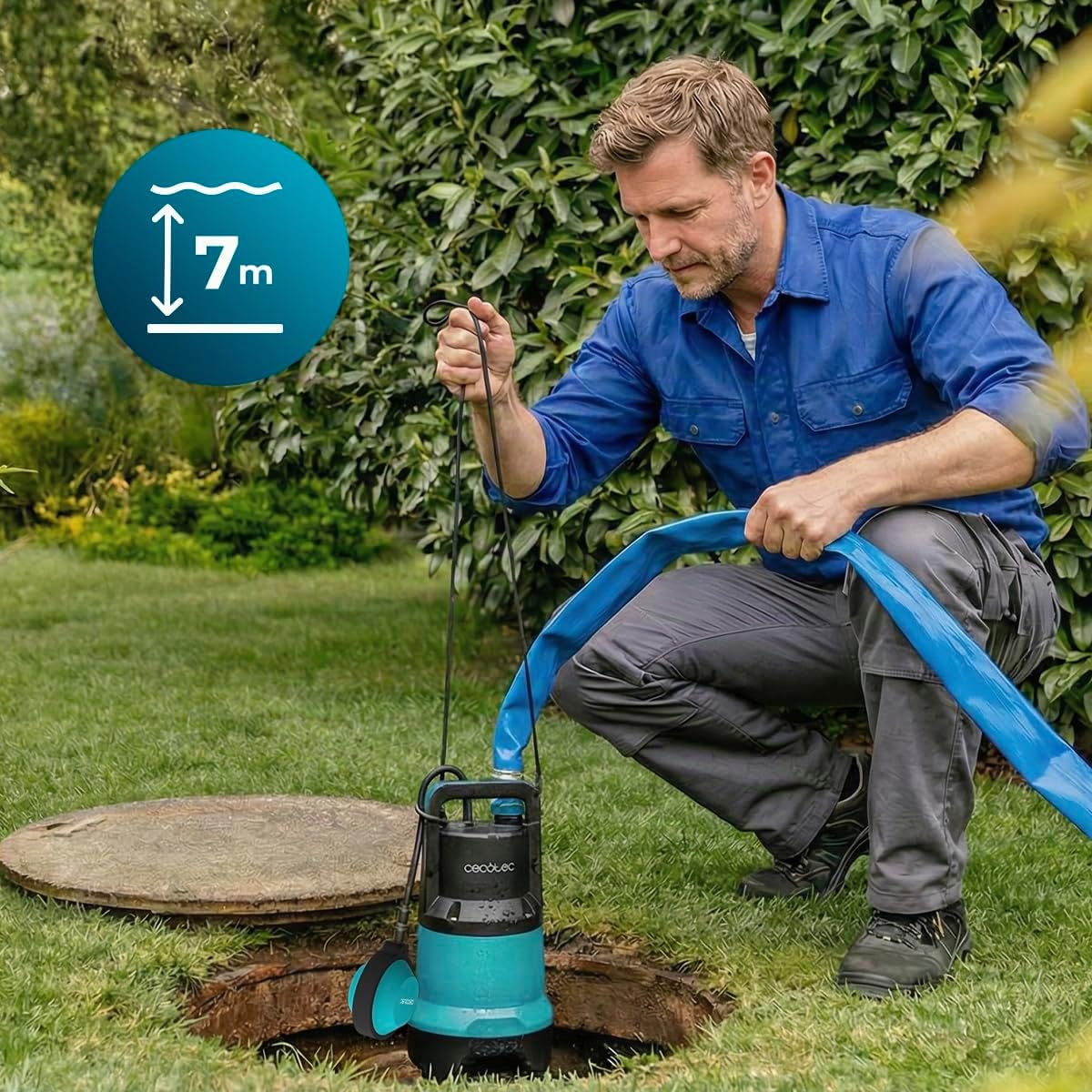 Cecotec Pompa Sommersa Axike 750 Dark&Crystal. 750W, 2in1 Acque Chiare e Scure, 14000L/h, Low-Suction, Altezza 7,5m, Profondità 7m, Galleggiante, IPX8, Cavo 10m, Drena Ogni Acqua in Modo Eccezionale