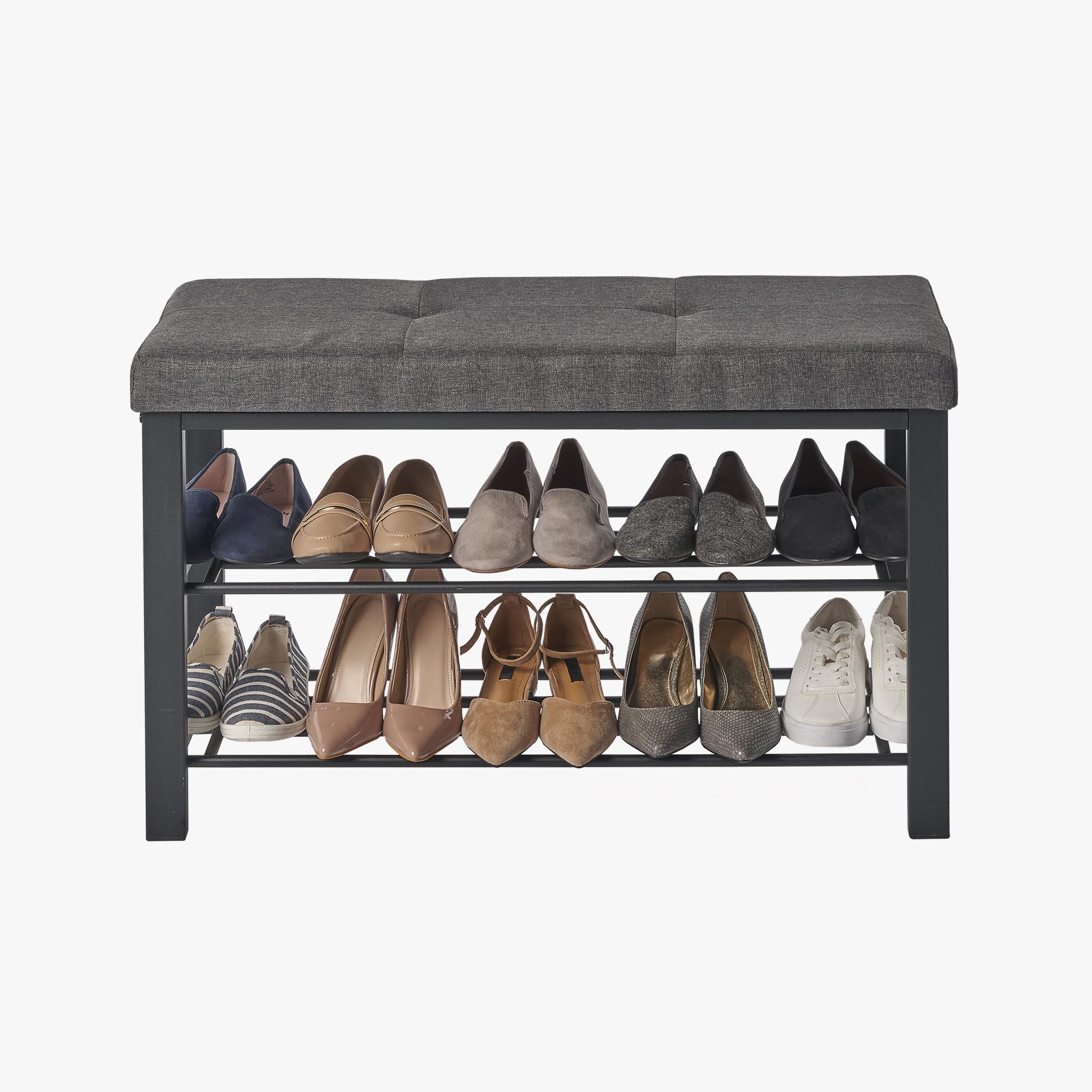 neatfreak Upholstered Storage Bench for Shoes Double Seat Shoe Bench with Upholstered Fabric Seat Cushion and 2 x Shoe Racks - Perfect for Entryway, Mudroom, Foyer - 12.59" D x 31.89" W x 19.48" H