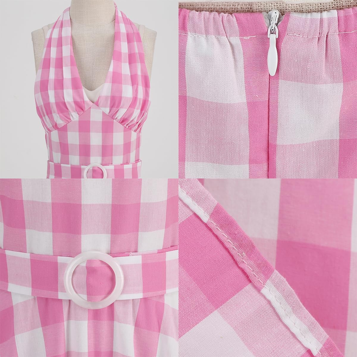 Women Vintage 1950s Retro Polka Dot Swing Dress Sleeveless Backless Halter Neck