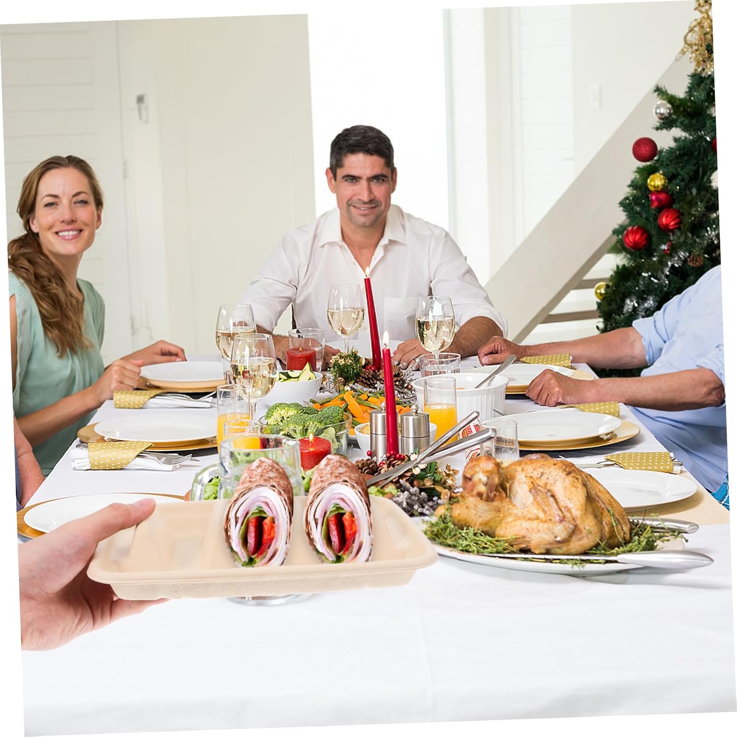 50pcs Biodegradable Taco Holders Disposable Taco Plates with Dipping Areas for Parties and Gatherings Keep