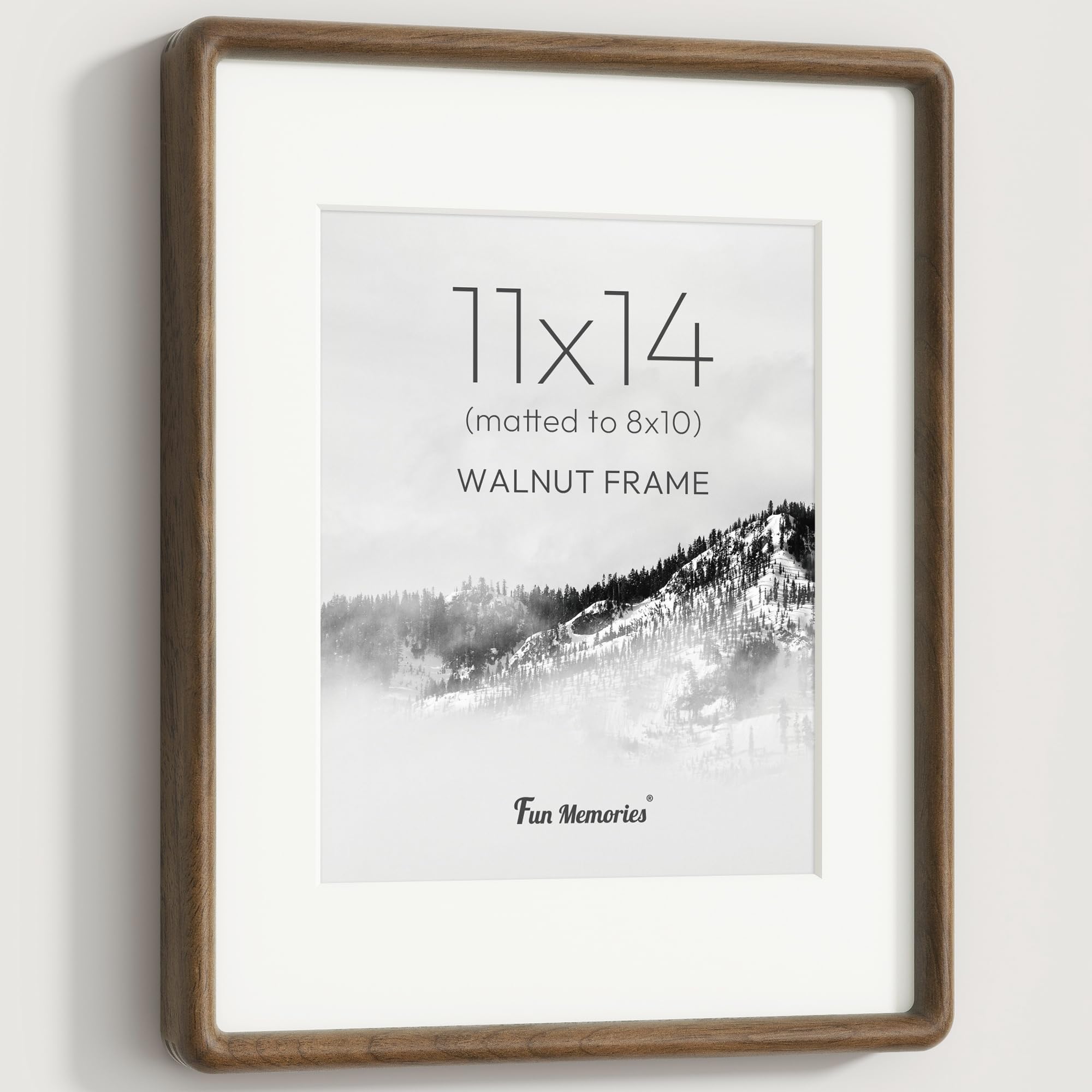 11x14 Picture Frame, Solid Walnut Wood 11x14 Frame with HD Tempered Glass, USA-Sourced Hard Wood 11 by 14 Photo Frame for Wall Display, 11"x14" Picture Frame Matted to 8x10, Natural Walnut Color