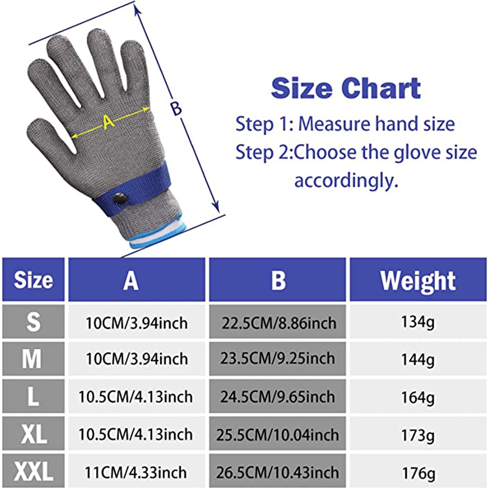 WXYZ Guantes Resistentes al Corte de Acero Inoxidable, Guantes de Trabajo de Seguridad de Alambre de Acero de Malla, protección de Nivel 5, Universal para Manos Izquierdo y Derecho