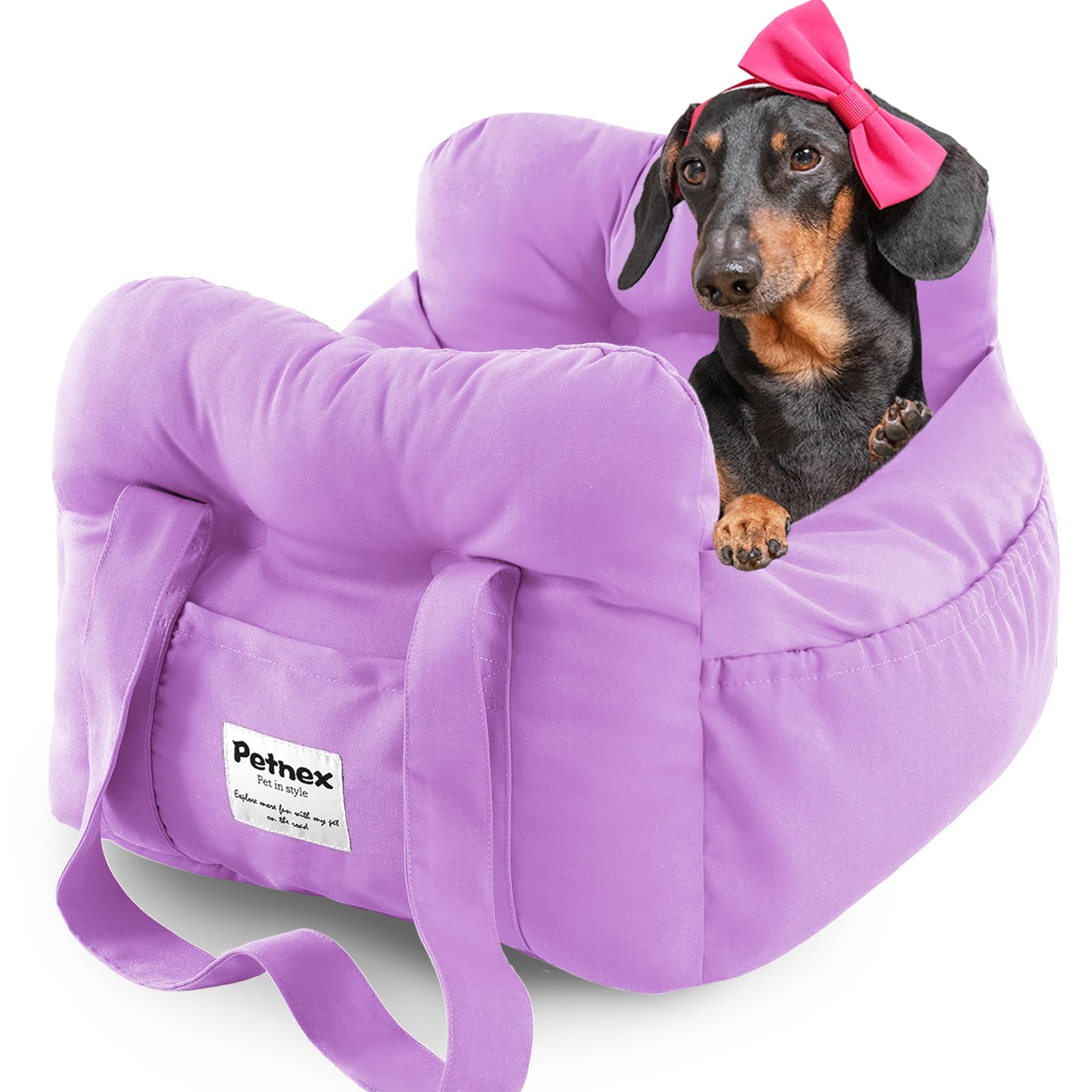 PETNEX Dog Car Seat for Small Dogs, Portable Puppy Car Seat of Easy Installation, Fashionable Pet Carrier Bag with Large Pockets, Machine Washable Dog Booster Seat (Purple)