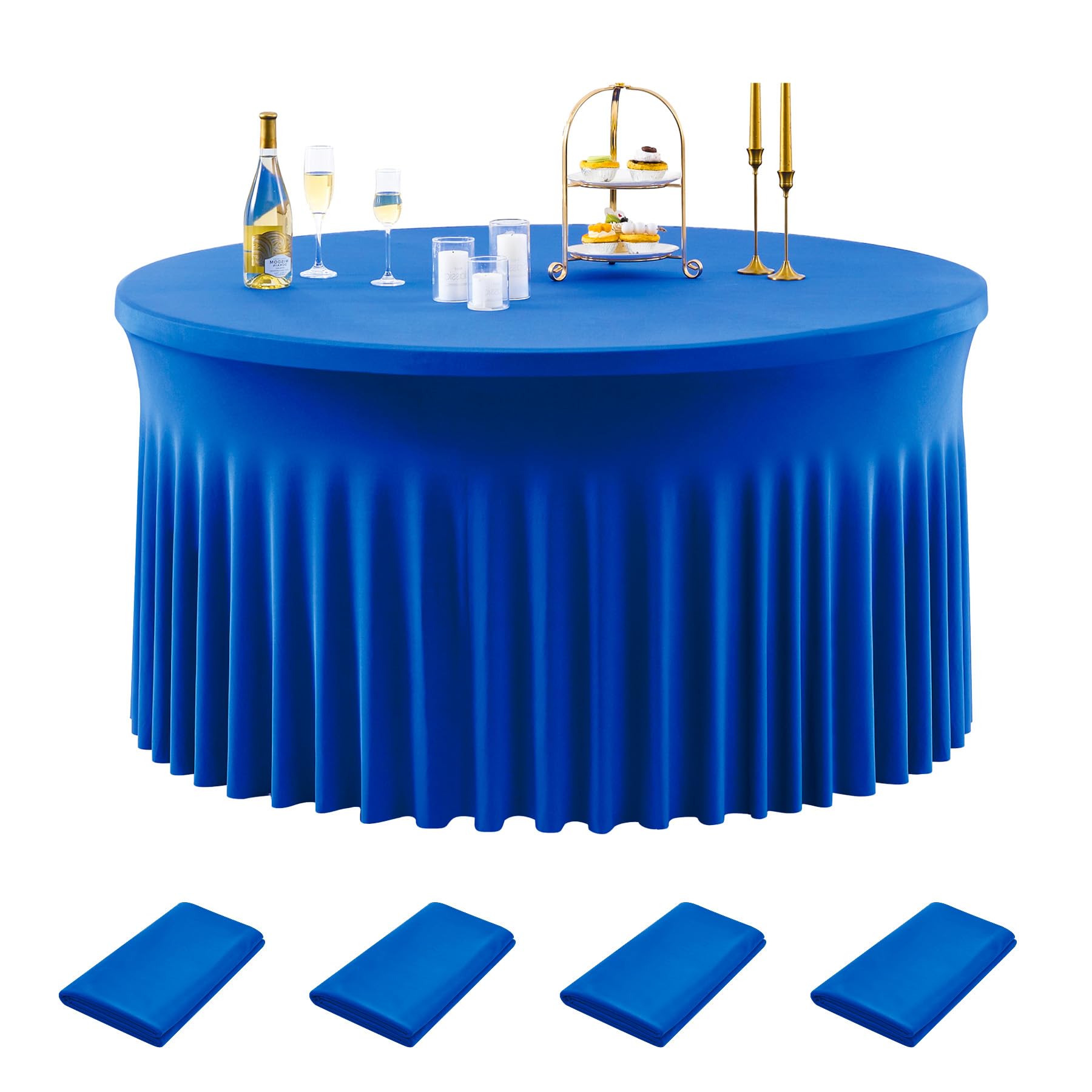 Outpain 4 Pack Royal Blue 72Inch Spandex Round Tablecloths, Spandex Fitted Table Cover for 6FT Round Table, Wrinkle Free Tablecloth with Skirt for Party,Wedding, Home Decoration