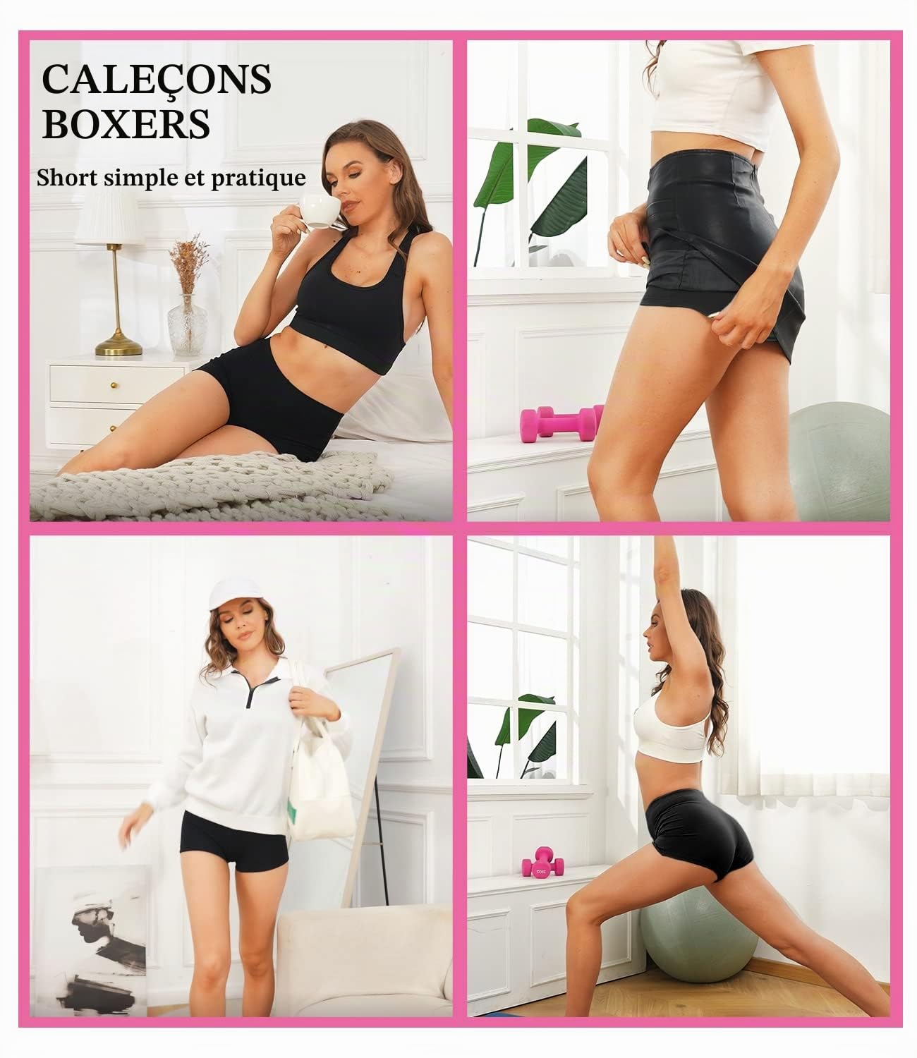 wirarpa Boxer Femme Shorty Femmes Panty Coton Short Caleçon avec Entrejambe Large Coton Lot de 4