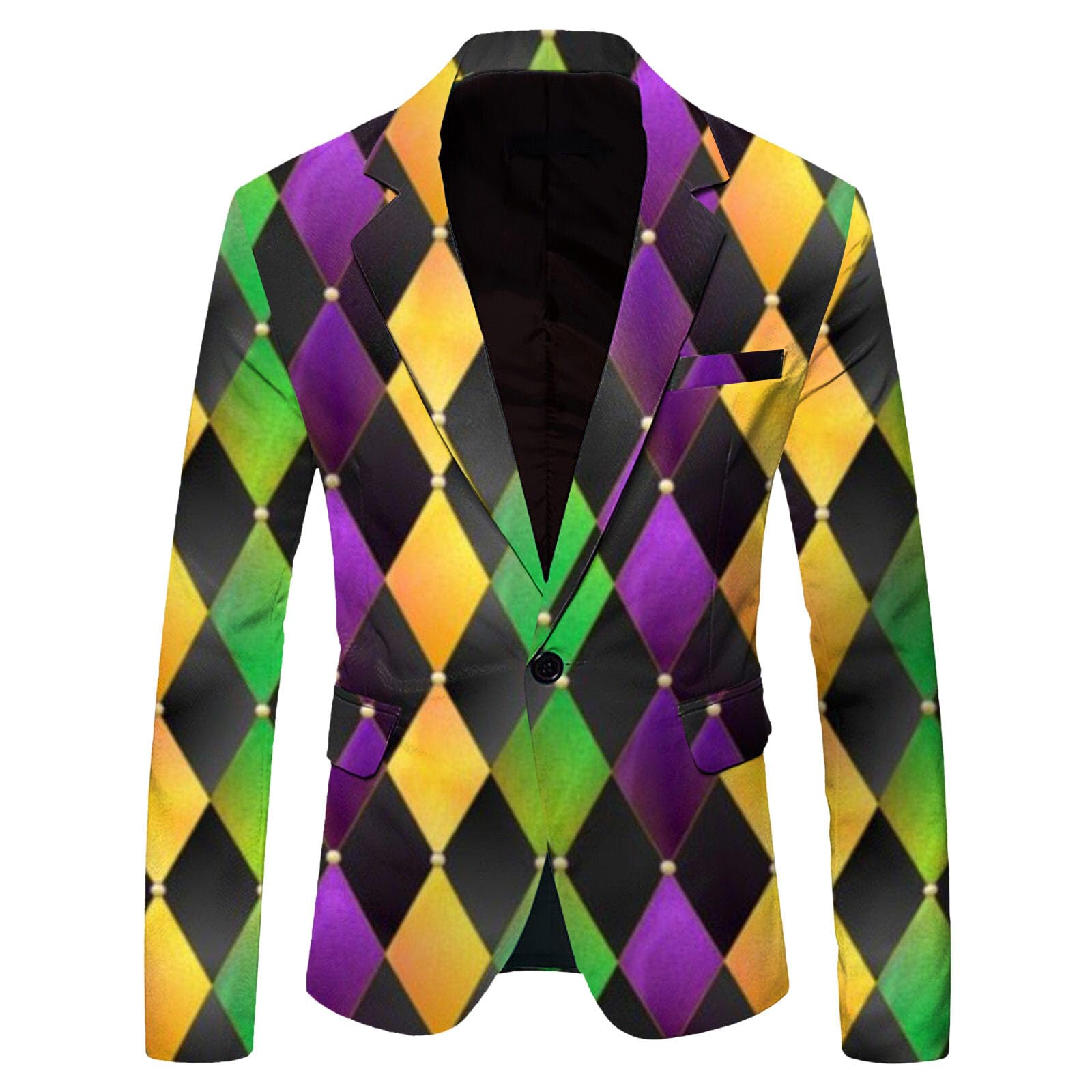 Karneval Kostüm Herren Sakko Fasching Kostüm Klassische Bunte Druck Anzugjacken 1 Button Anzugjacke Fastnacht Sportlich Jacke Festlich Langarm Faschingskostüme für Hochzeit Party Abschlussball