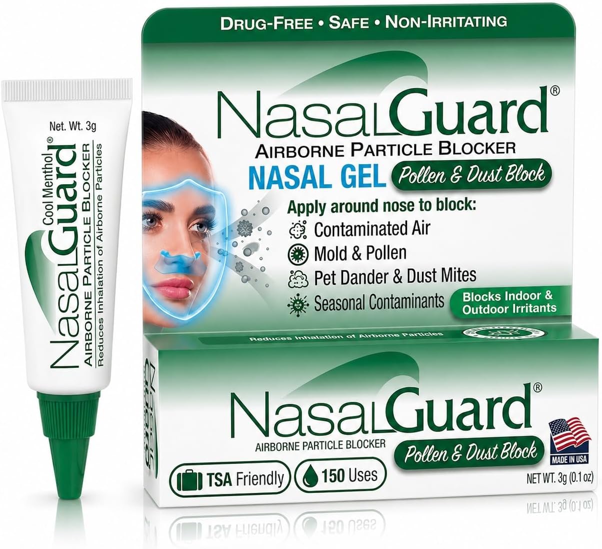 Airborne Particle Blocker Gel - Helps Reduce Inhalation of Allergens, Pollutants & Irritants - Drug-Free, Daily Use, Made in USA (Cool Menthol, 3 Gram Tube), Over 150 Applications