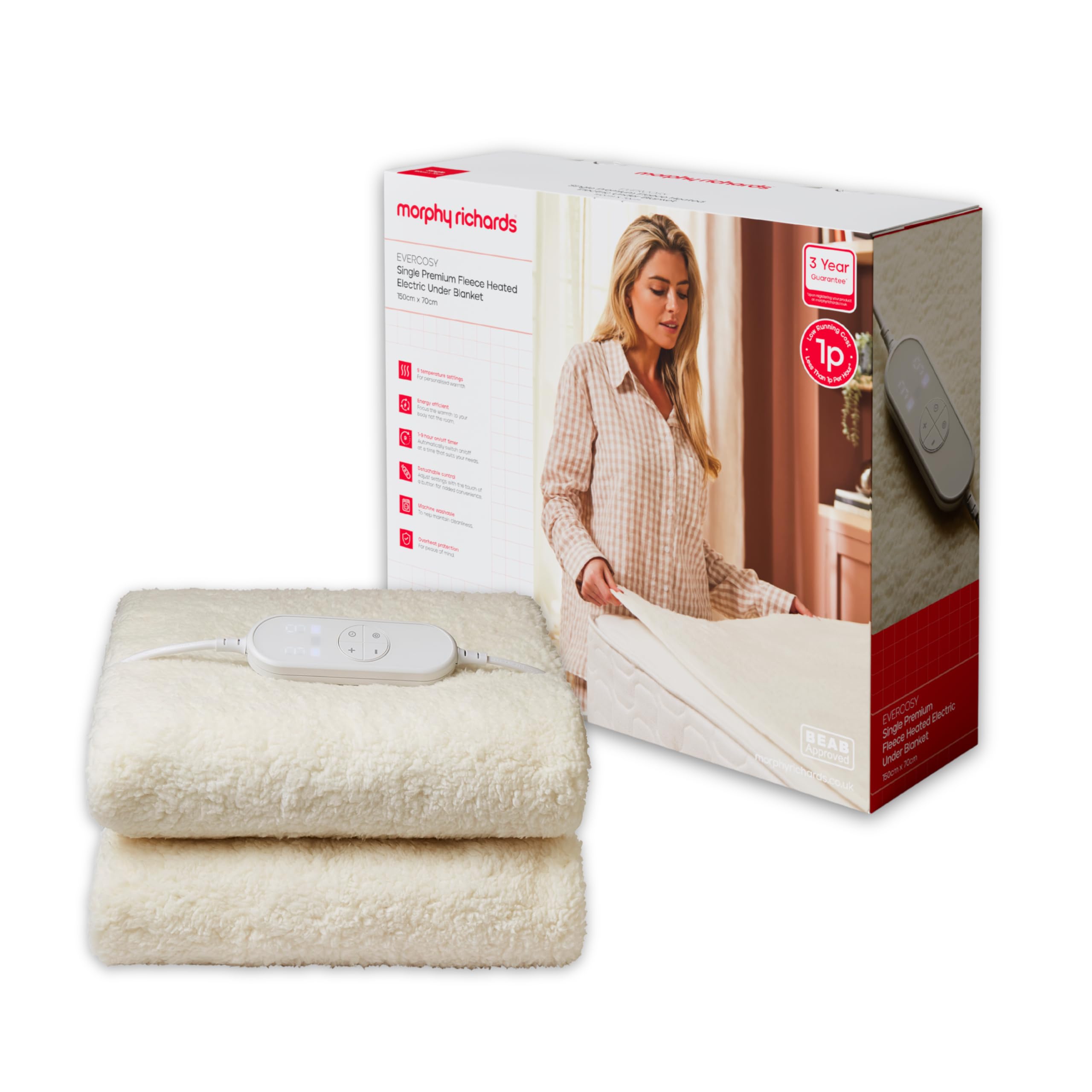 Morphy Richards EverCosy Single Premium Fleece Heated Electric Under Blanket