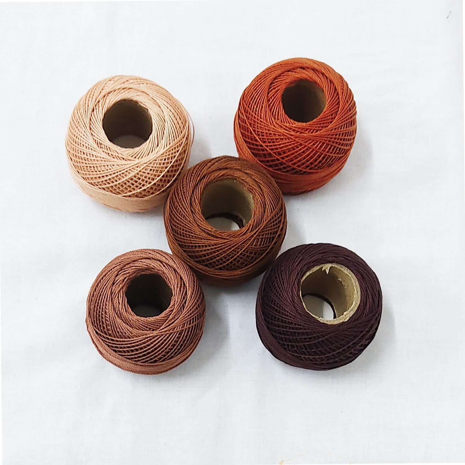Set 10 Pcs Shades of Brown Cotton Crochet Thread Knitting Cross Stitch Tatting Doilies Skeins Lacey Craft Yarn
