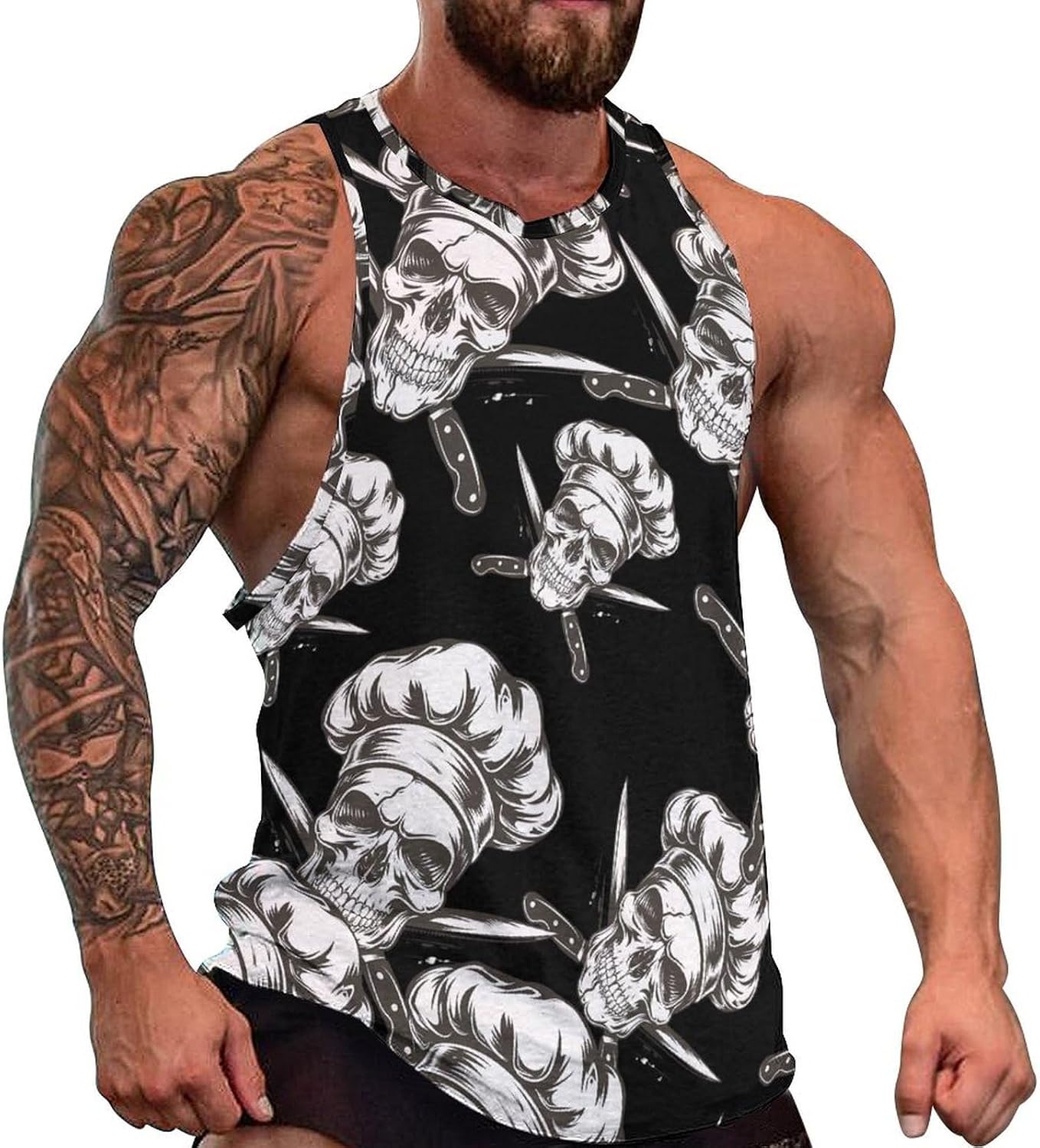 Skull Chef Gangster Mens Tank Tops Sleeveless Muscle Shirts Beach Casual Gym Shirt Vest Tee Tops