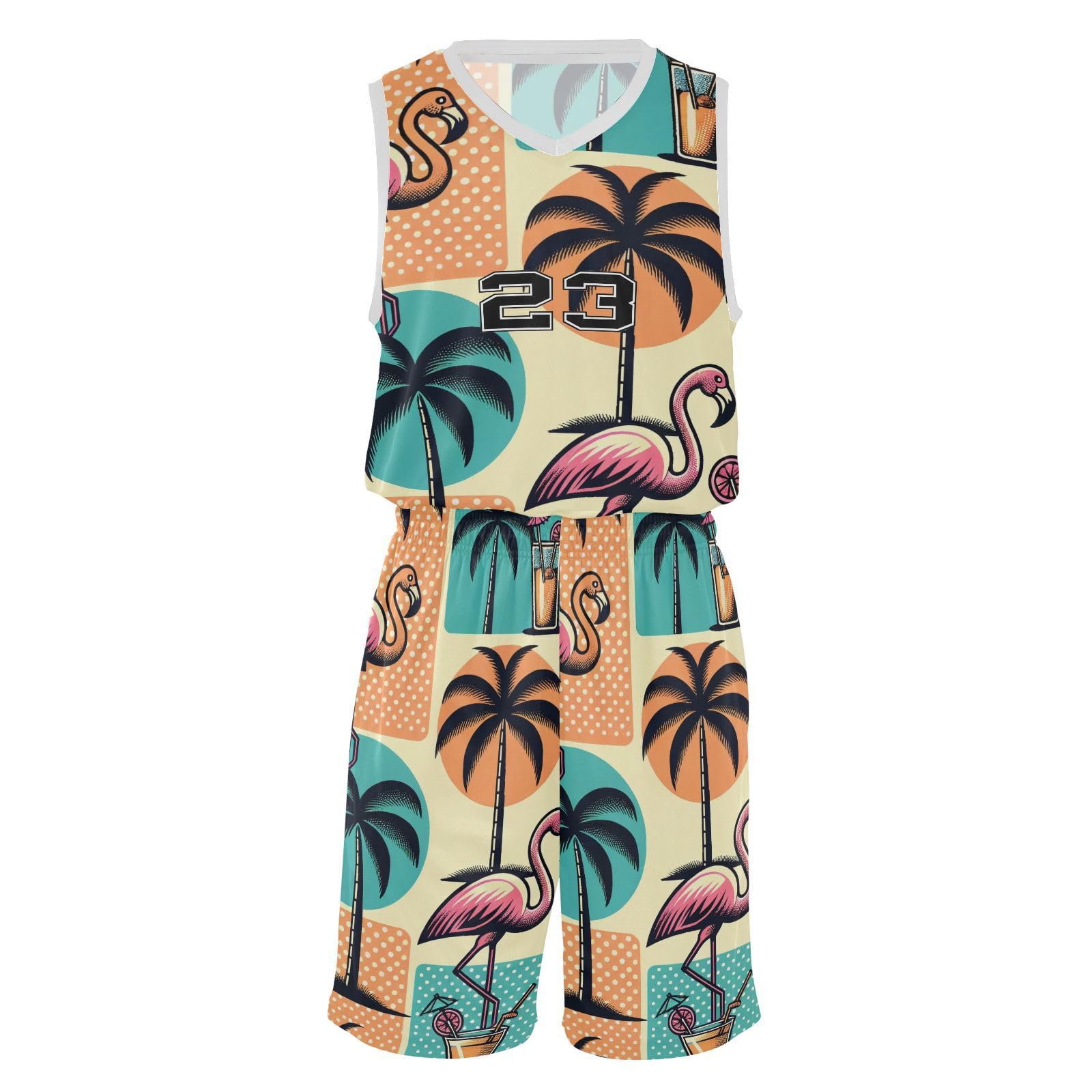 FLildon Flamingos Plam Trees Cocktails Boys Basketball Jersey Set Tank Top Shorts Tracksuit Sport Training Suit for Kids, L