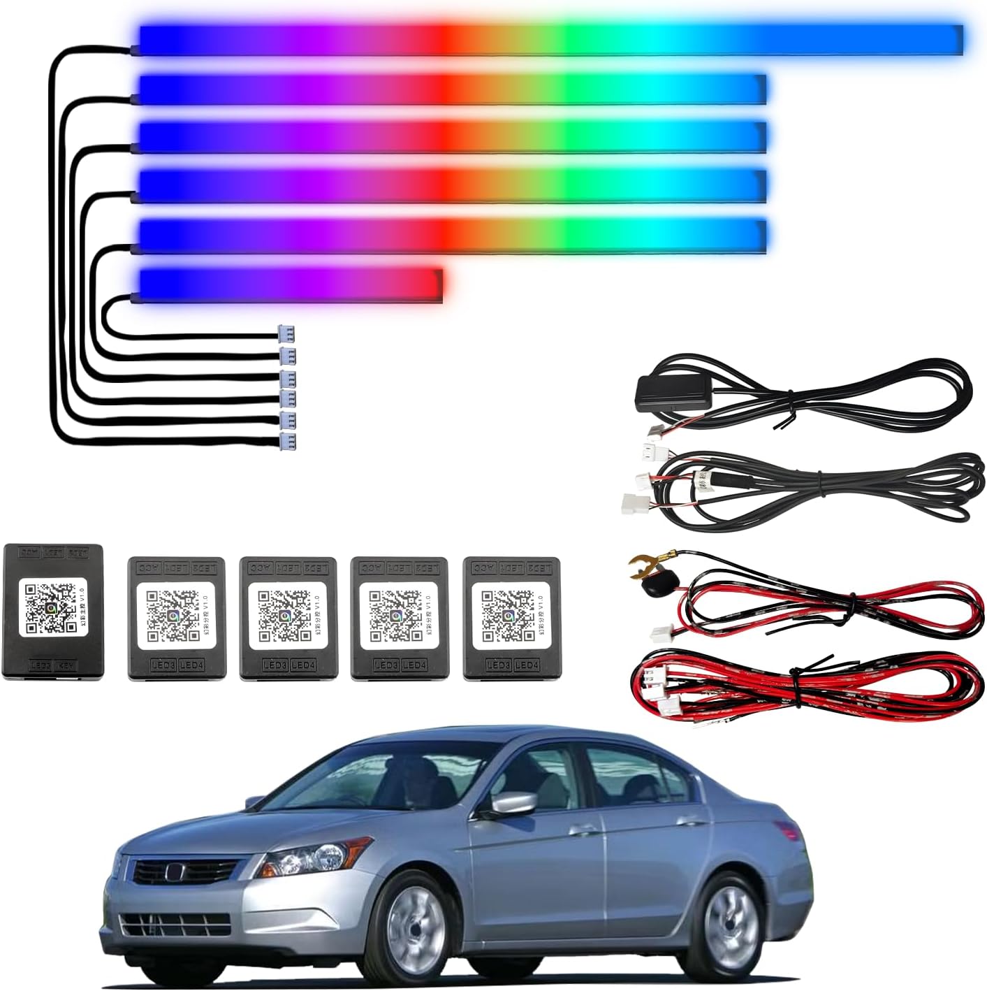 Acrylic Interior Ambient Lighting，for Honda Accord 2008,2019,2020,2011,2012,RGB Lighting 6-in-1 Car Ambient Lighting Kit, Fiber Optic, 16Million Colors, High Brightness LEDInterior Lights