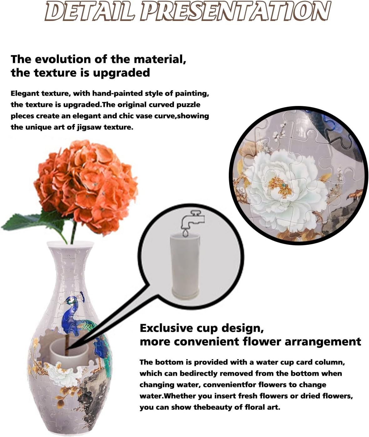 KAAYEE 3D Puzzle Vase, DIY Flower Vase Puzzle for Adults, Artistic Home Decor & Stress Relief Craft, Unique Gift for Birthday Housewarming (Peacock)