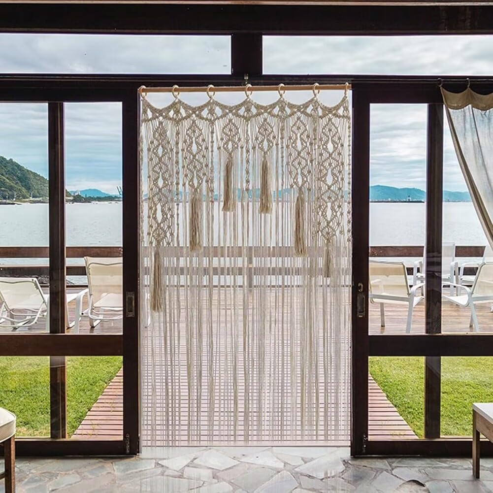 Tenda per porta in corda di cotone naturale, realizzata a mano, con elegante design intrecciato, per uso decorativo in casa, camera da letto o matrimoni