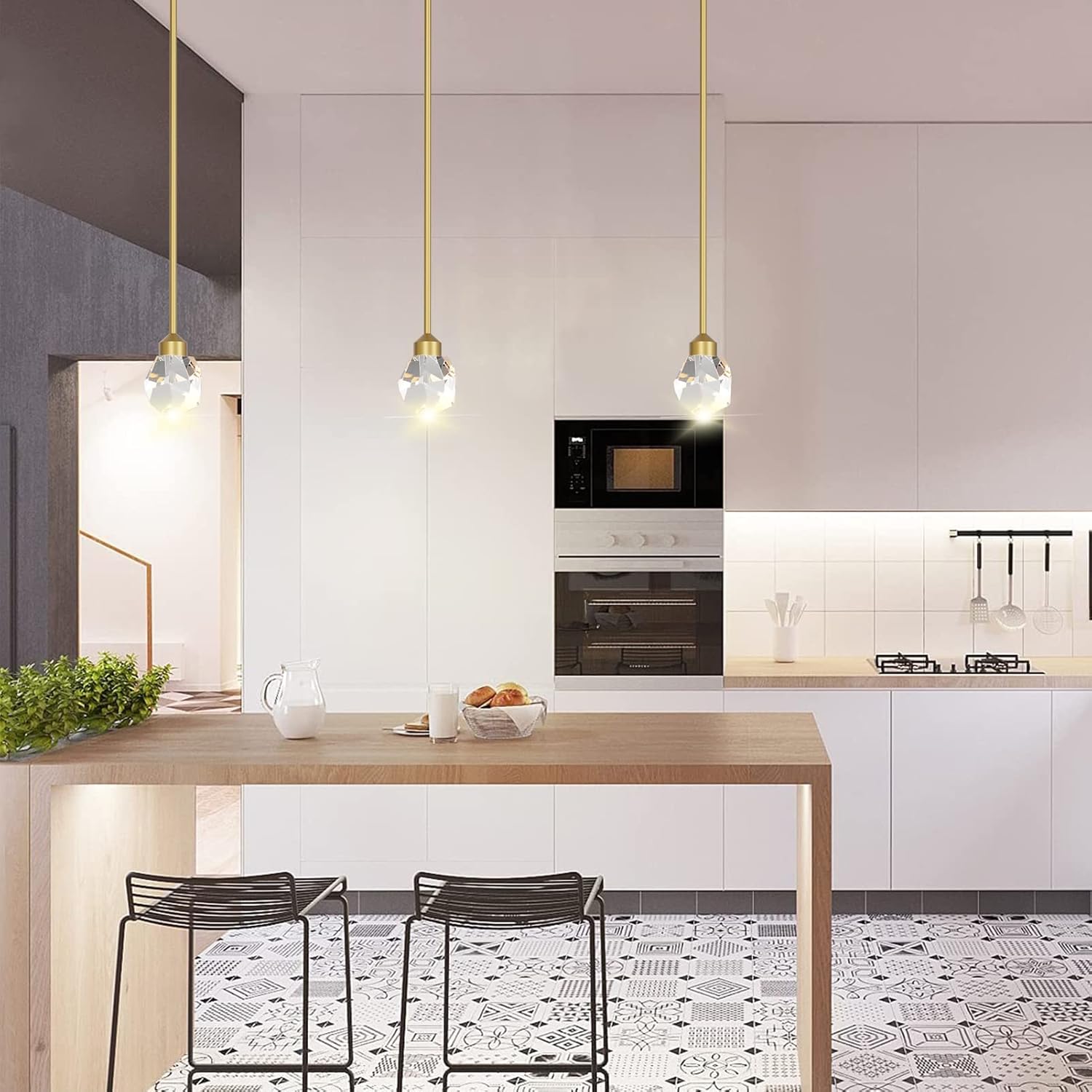 Crystal Pendant Light Gold Finish 1-Light Modern Pendant Light Brushed Brass Mini Hanging Kitchen Light Dimmable Integrated LED Light Fixture with Crystal Glass