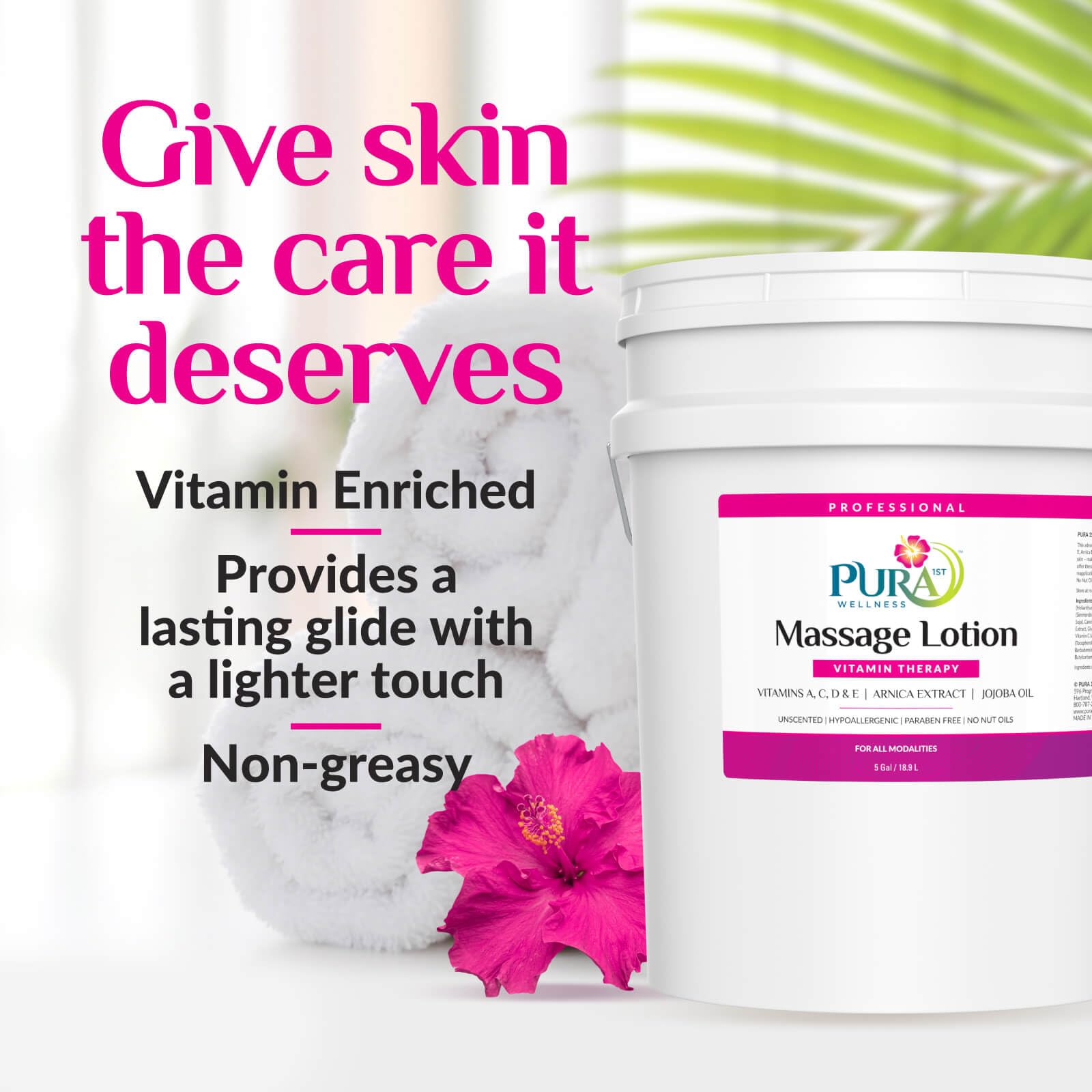 PURA 1ST Professional Vitamin Therapy Massage Lotion, Arnica & Jojoba Extract, Unscented, Hypoallergenic, Natural, Skin Moisturizing, Skin Hydrating, Deep Tissue, Wellness, Physical Therapy, 5 Gallon