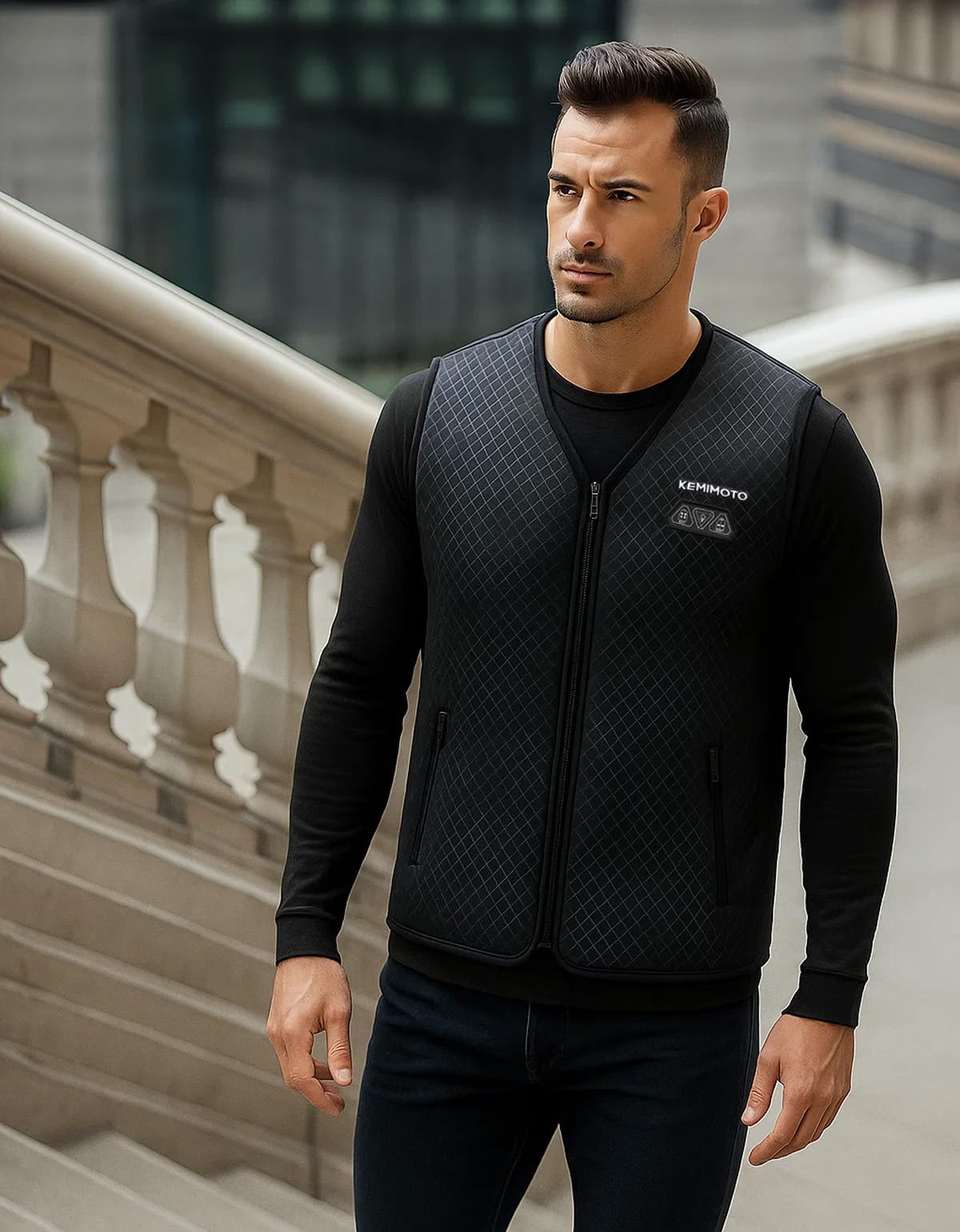 KEMIMOTO Gilet Riscaldato Uomo, Elettrico Gilet Riscaldato con USB, Giubbotti Riscaldati con 3 Temperature per all’aperto Lavoro Sci Escursionismo Caccia Moto