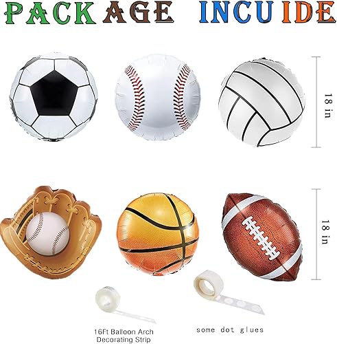 Miniatura 4 de Kit de guirnalda de arco de globos deportivos, decoraciones de fiesta de cumpleaños, béisbol, fútbol, baloncesto, fútbol, helio, globos para niños,