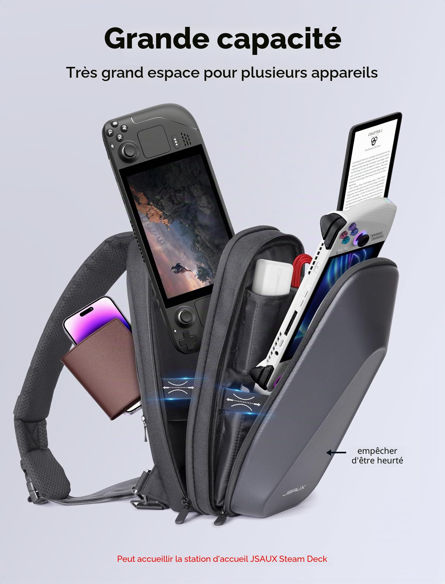 JSAUX Sacoche de Transport pour Steam Deck (OLED)/ROG Xbox Ally X/ROG Xbox Ally/ROG Ally X/ROG Ally avec Coque Dure en EVA, Sac de Voyage Double Couche pour Switch, PS5 Portal, Accessoires - BG0105X