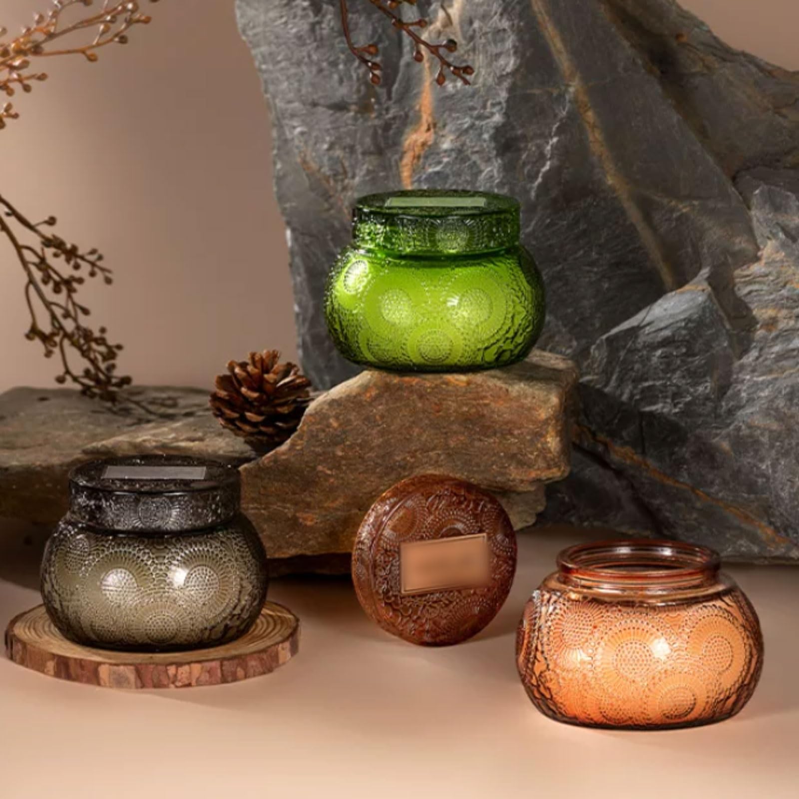 Velas de vidrio hechas con cera de soja y aceites esenciales, velas en tarro reutilizables modernas, decoración elegante for el hogar de larga duración(Bruin)