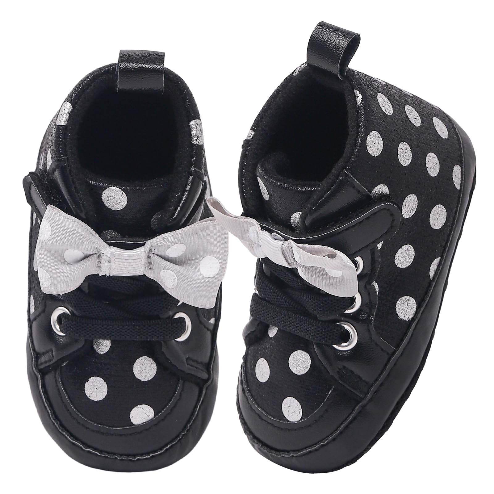 ESTAMICO Baby Girls Shoes Adorable Bow Walking Shoes Non Slip First Walker, Black, 3-6 Months Infant