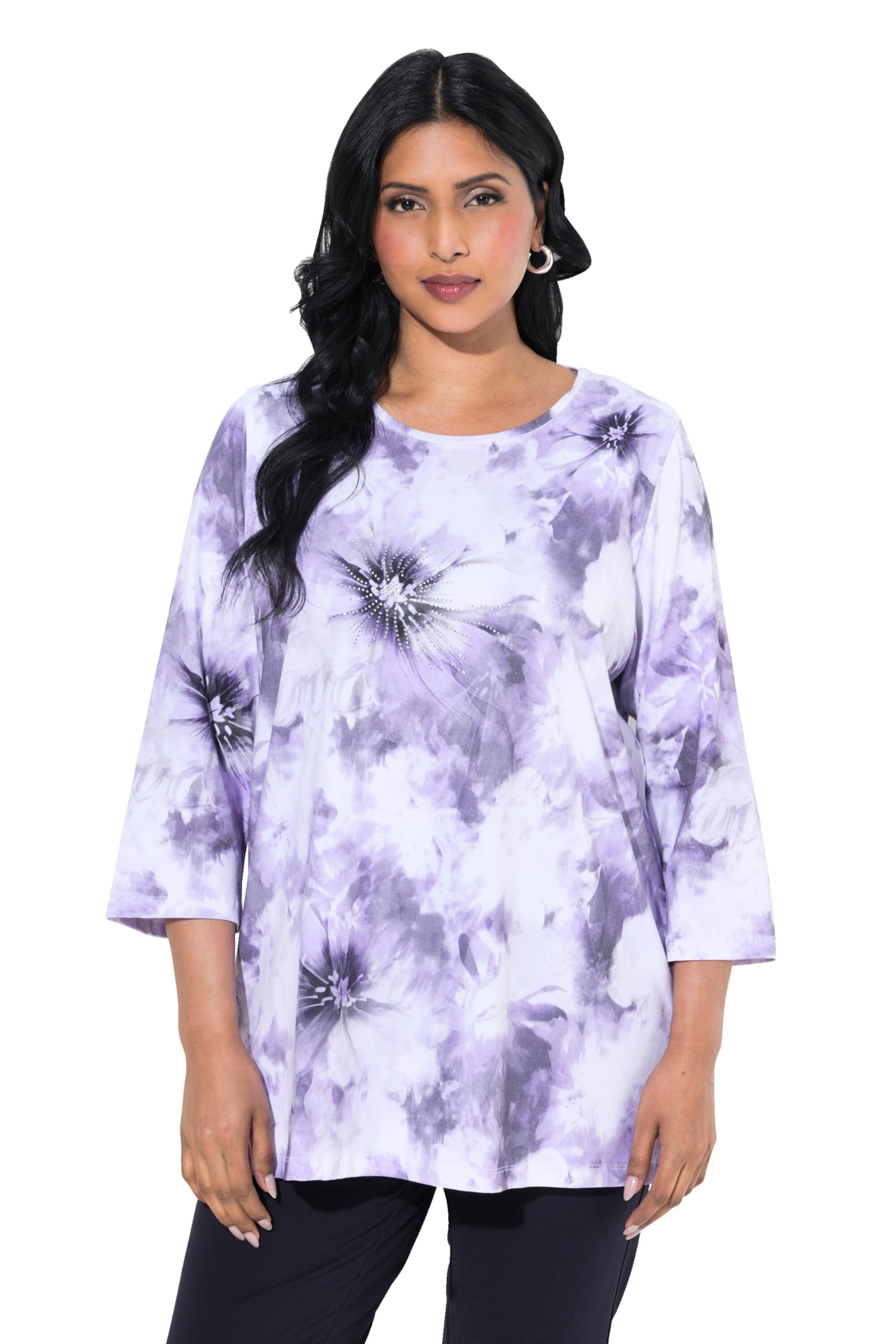 Ulla Popken Damen große Größen Übergrößen Plus Size Shirt, Pima Cotton, A-Linie, Rundhals, 3/4-Arm 835763